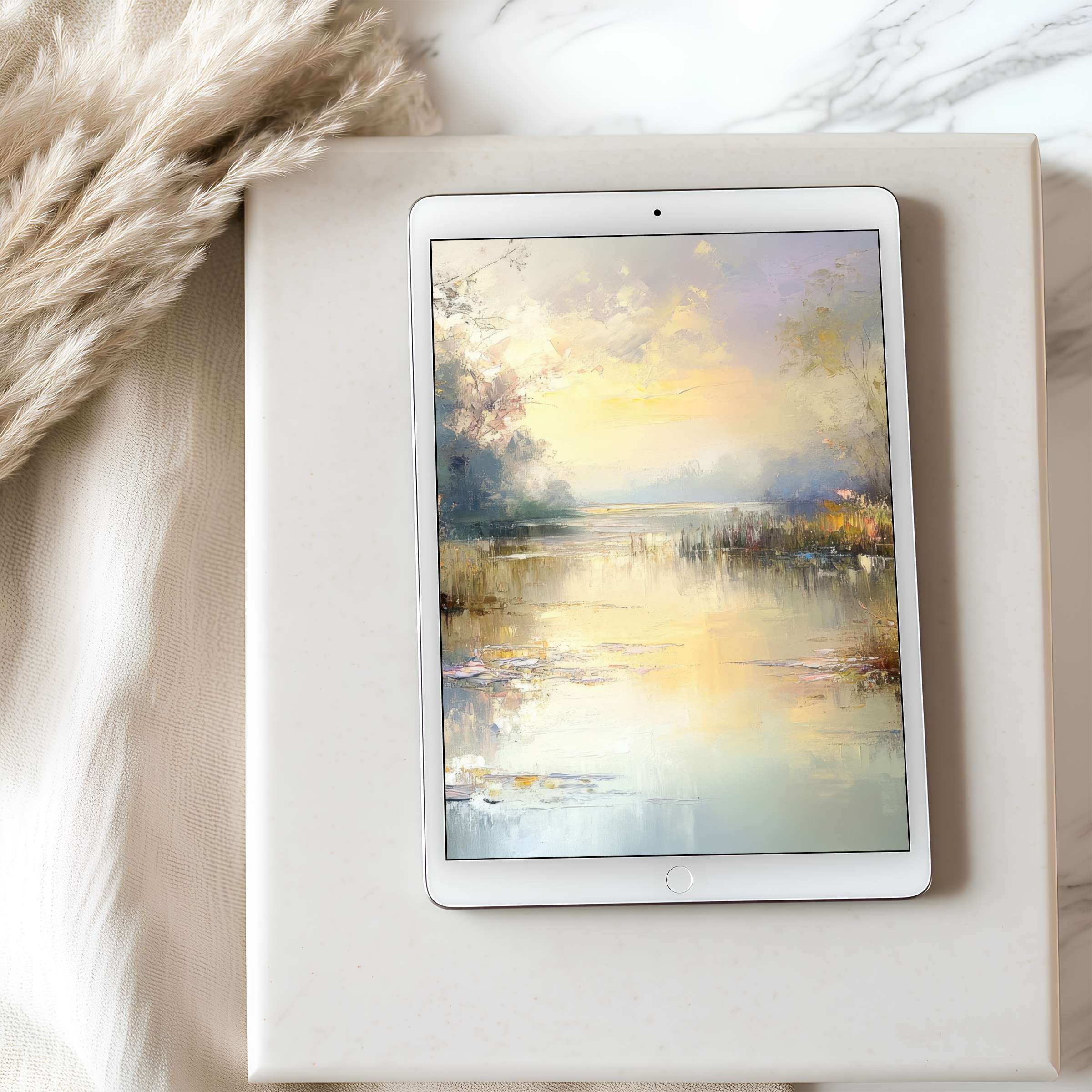 Serene landscape tablet wallpaper with soft pastels and dreamy reflections perfect for your iPad high resolution digital download