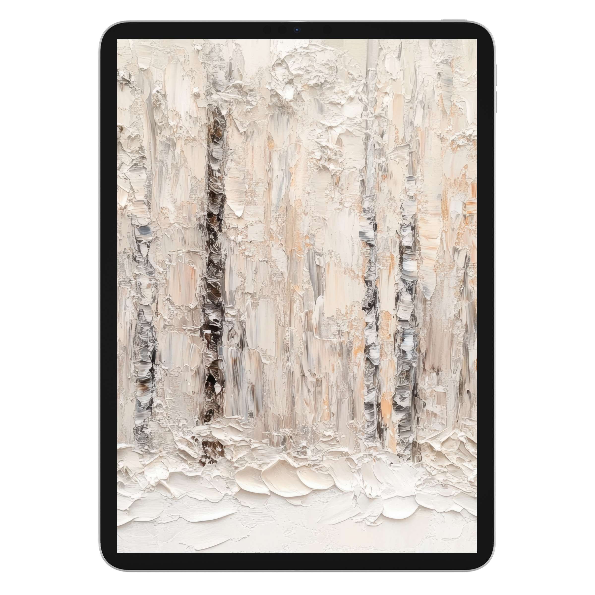 Vintage iPad wallpaper with a serene, textured forest design in soft neutrals offers calm elegance for any tablet background digital download