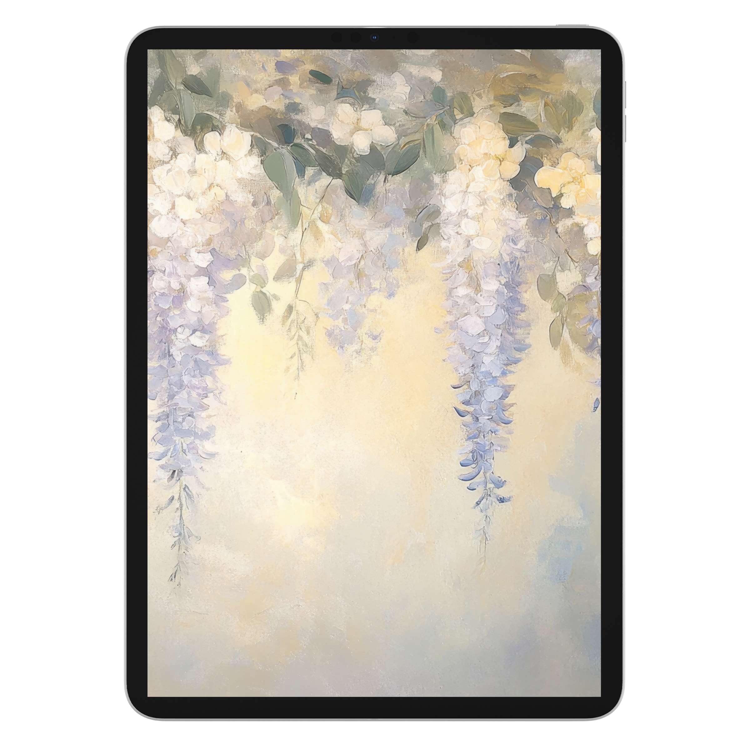 Elegant pastel florals on a serene vintage iPad wallpaper, perfect digital download for enhancing tablet backgrounds with timeless beauty