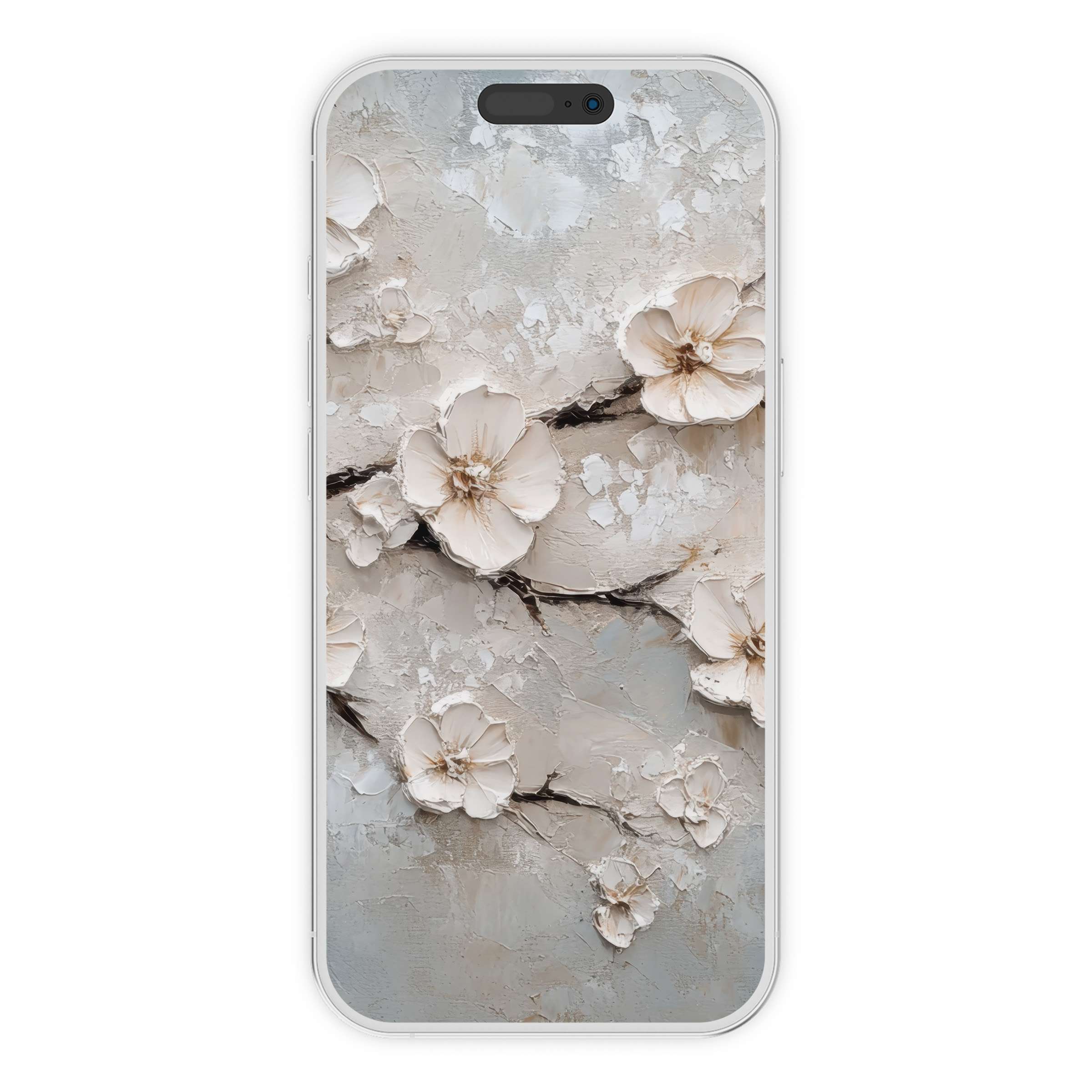 Elegant vintage iPhone wallpaper, featuring textured floral art, offers serene digital download for phone background aesthetics