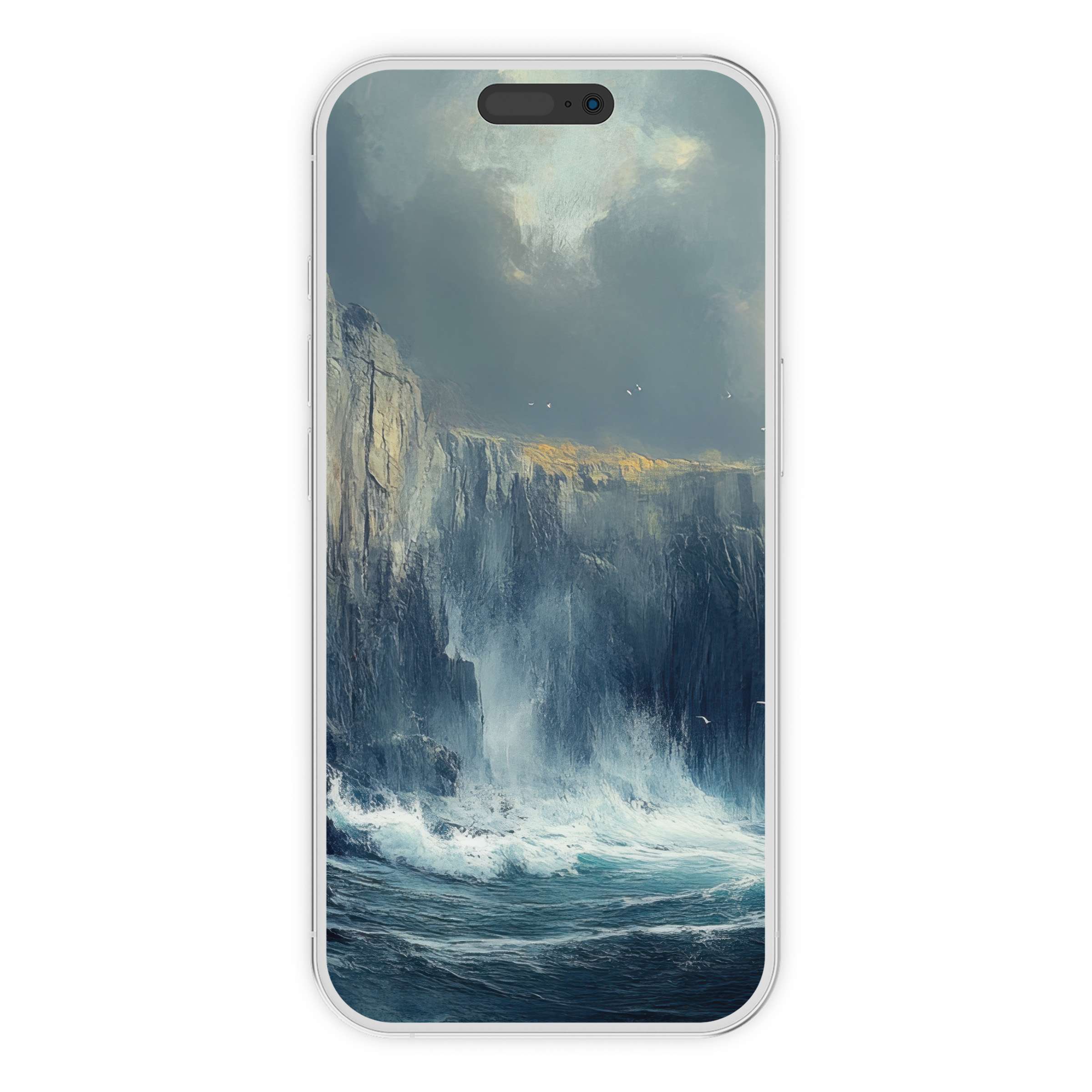 Serene coastal cliff scene as a vintage iPhone wallpaper phone background for digital download elegance for iPhone and Android users