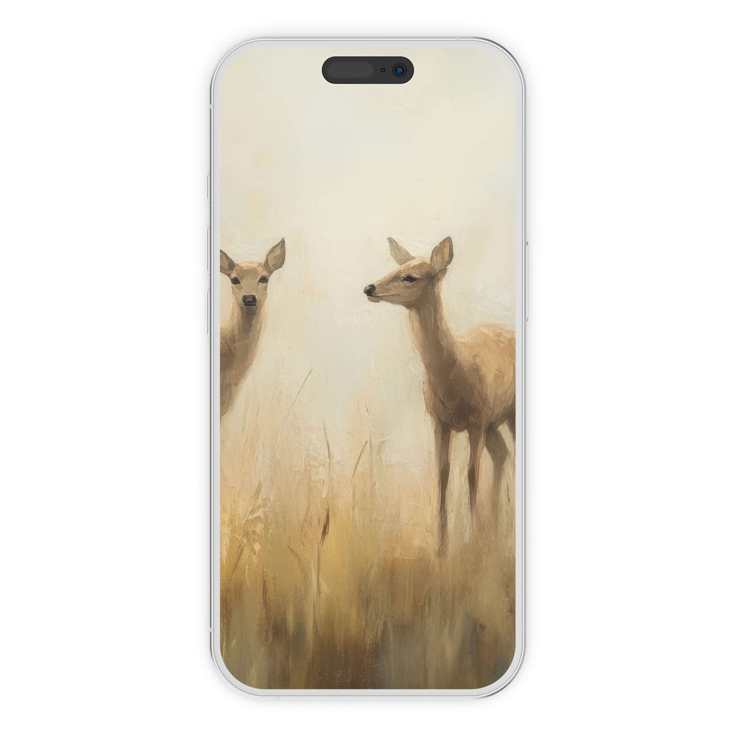 Elegant vintage iPhone wallpaper with serene deer painting, perfect phone background for digital download on any device