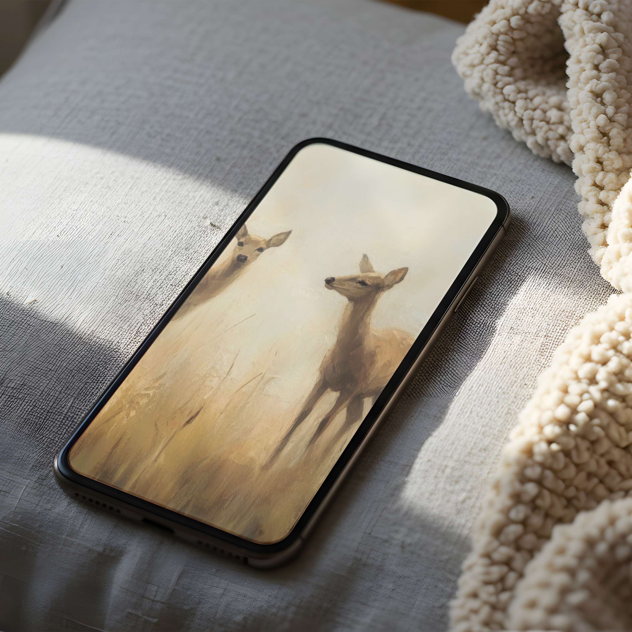 Elegant deer phone wallpaper in soothing earth tones offers calming beauty suitable for iPhone or Android high-resolution download