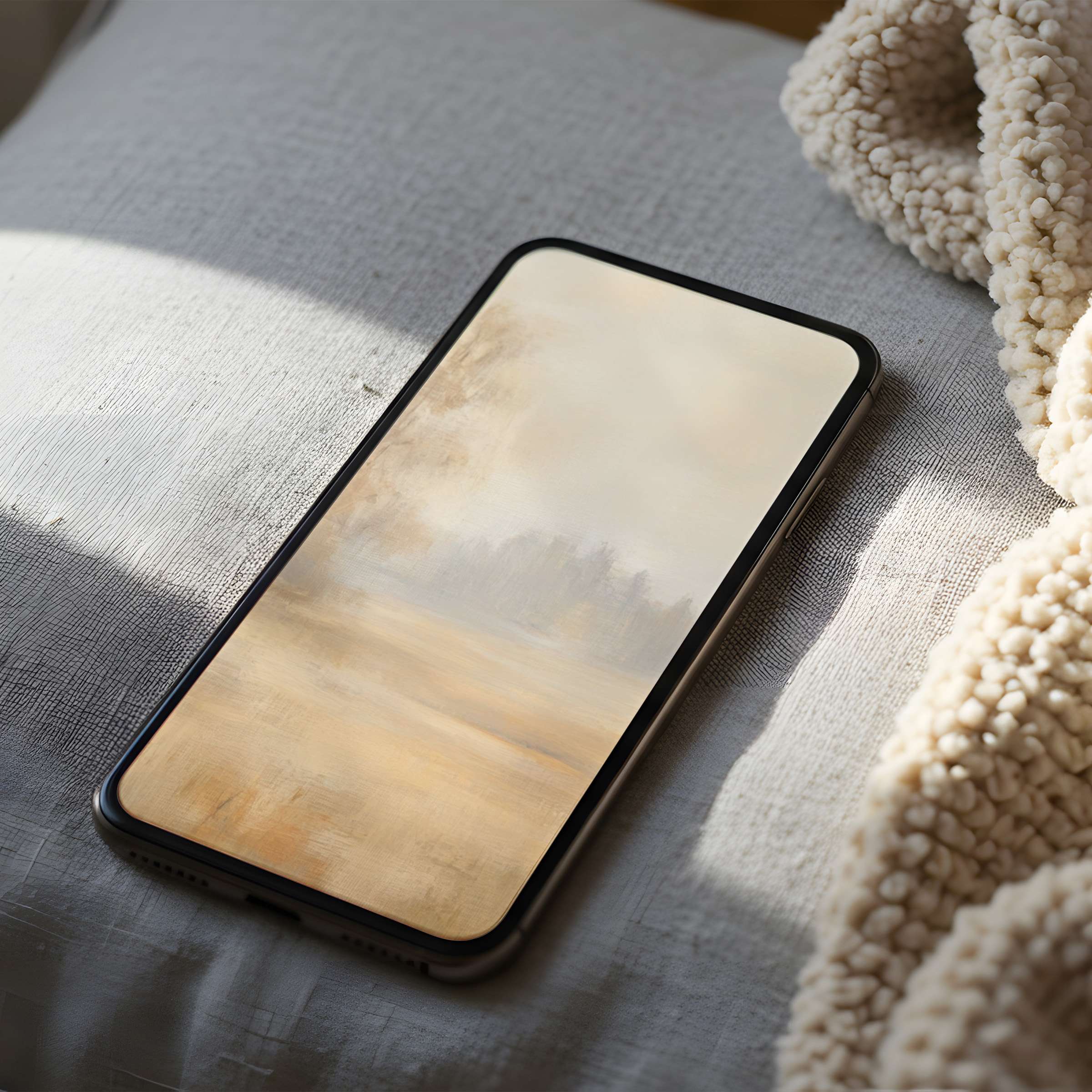 Elegant phone wallpaper featuring serene, earthy tones and abstract landscape design, perfect for iPhone or Android digital download