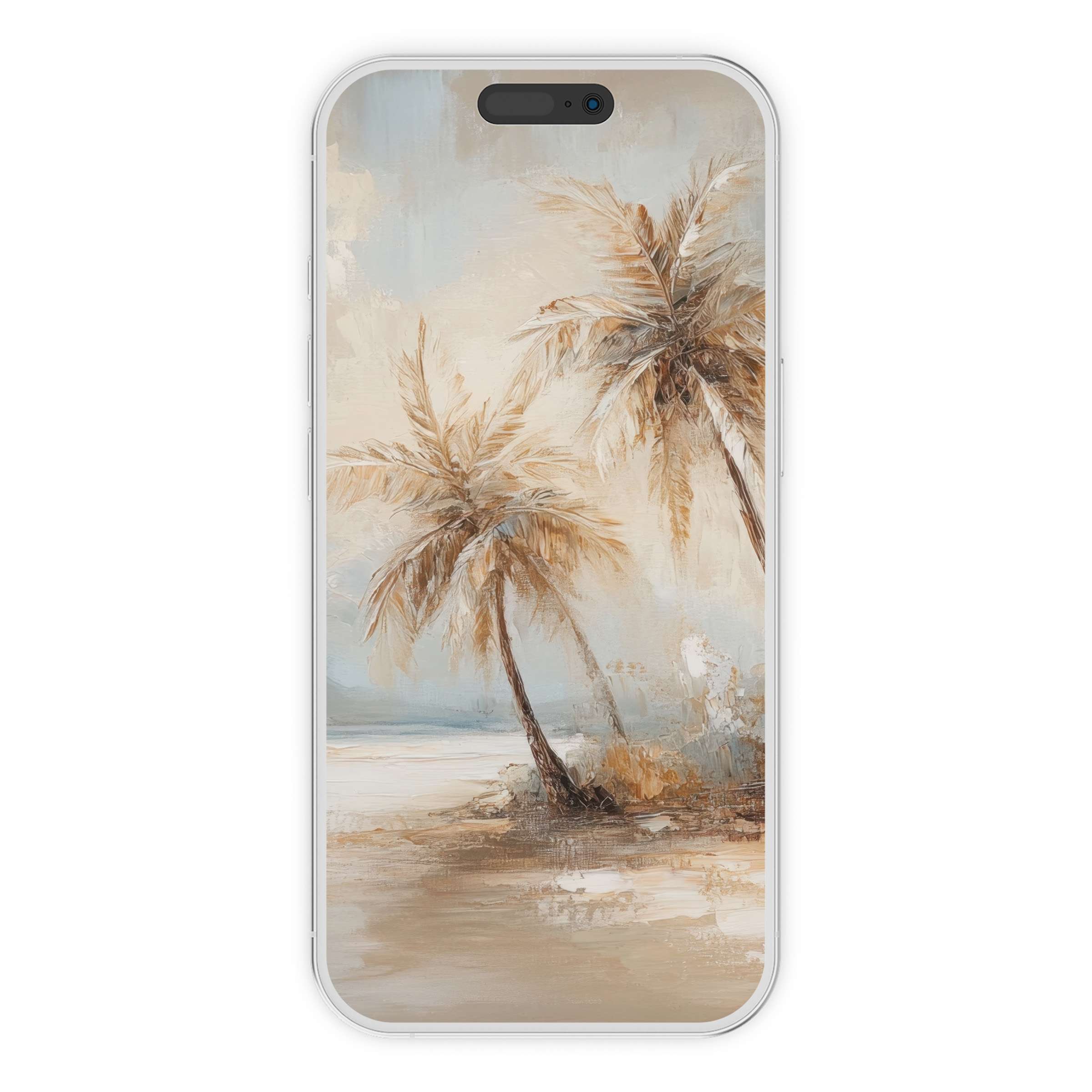Elegant vintage iPhone wallpaper showing serene palm trees, offering a calming phone background for digital download and unique style