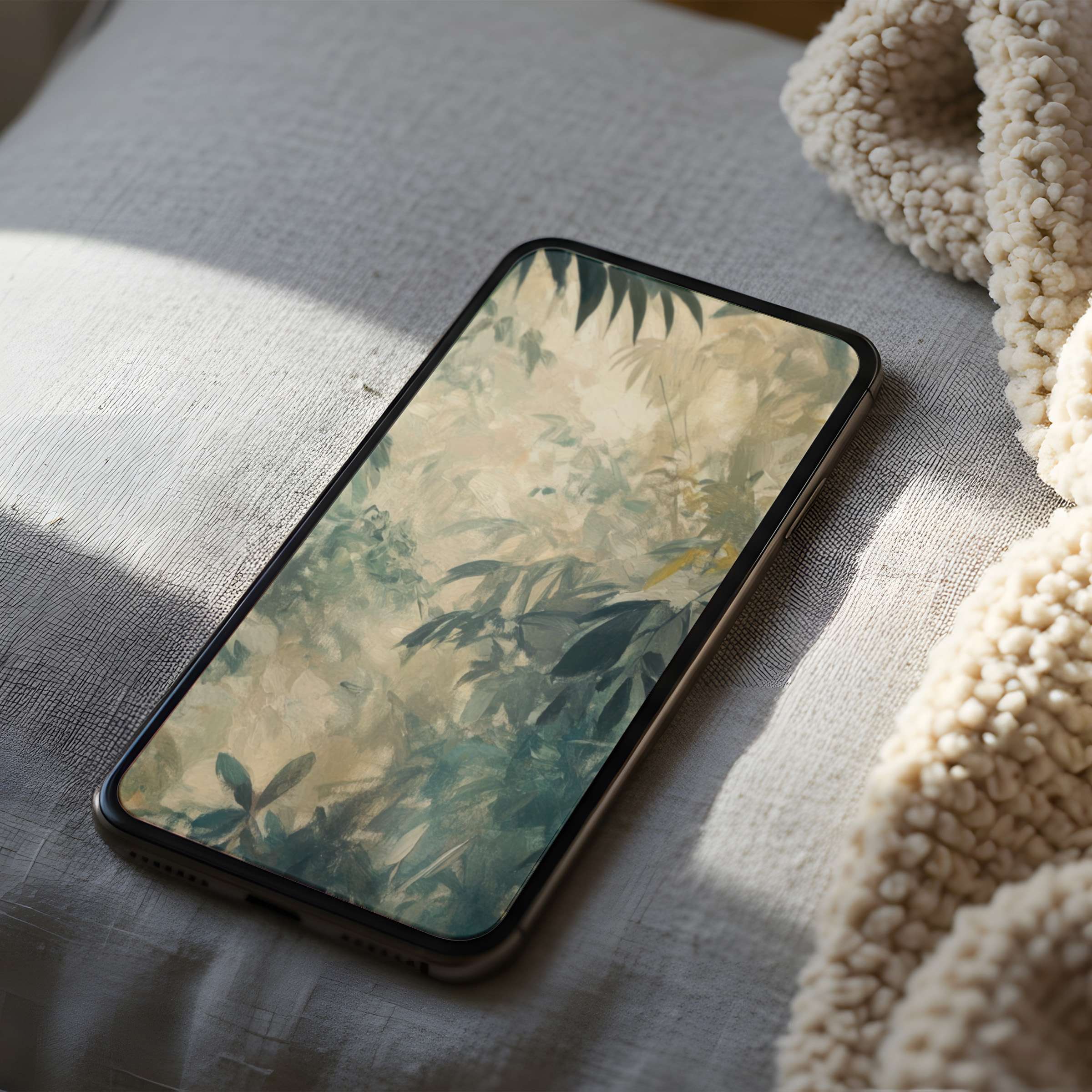 Elegant foliage-themed phone wallpaper with soothing green hues offers high resolution for iPhone and Android digital downloads