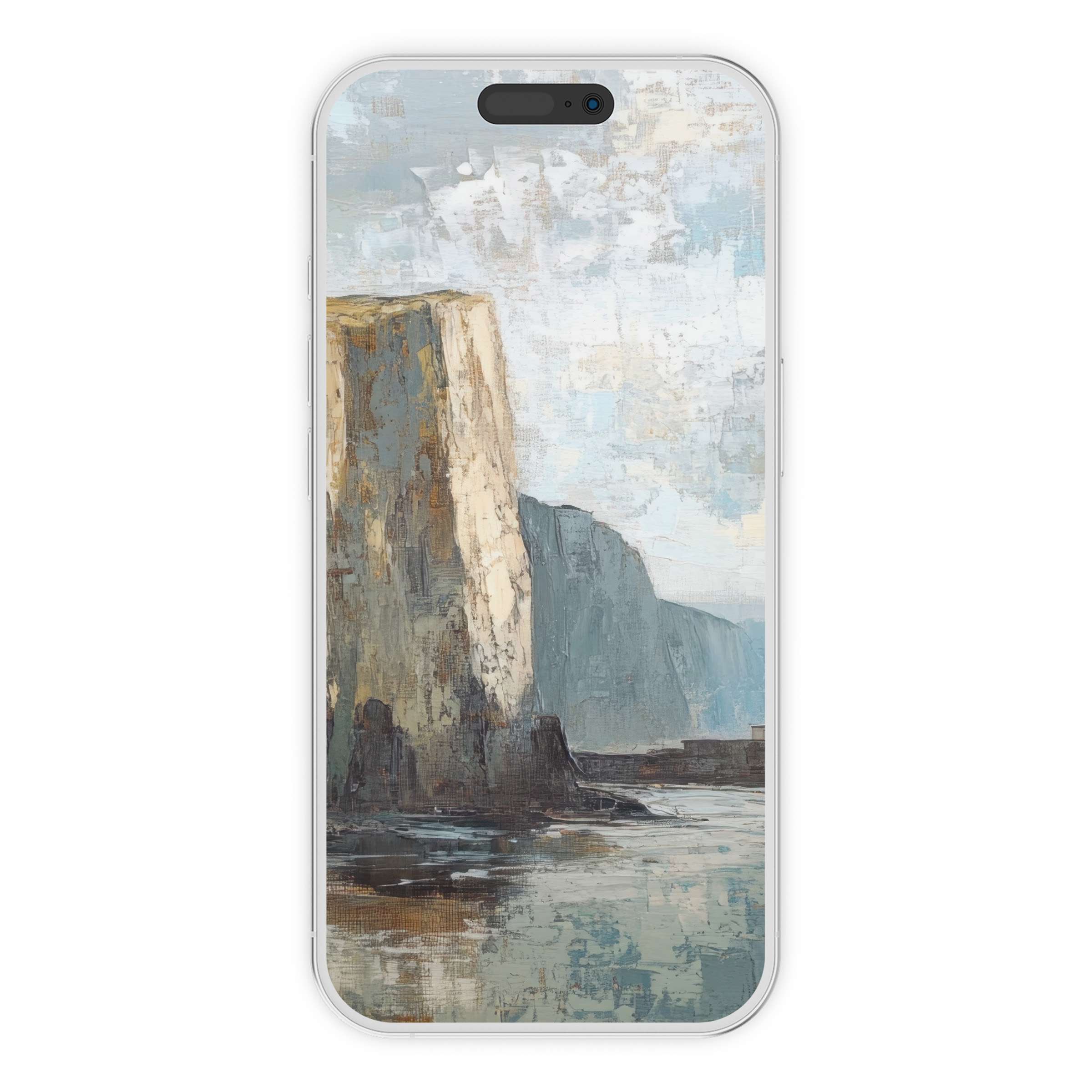 Tranquil vintage iPhone wallpaper with textured coastal scene, perfect phone background digital download for artistic ambiance