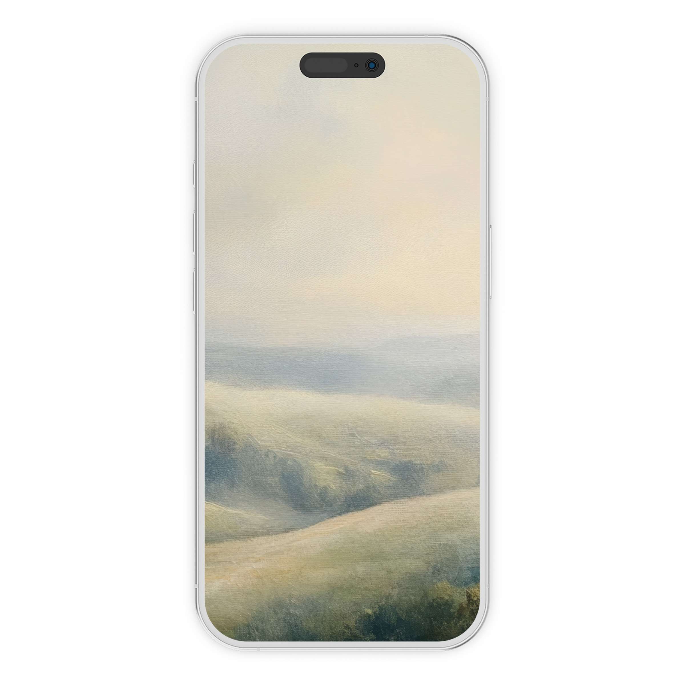 Elegant vintage iPhone wallpaper featuring serene pastel landscapes evokes calm, ideal phone background for digital download sustainability