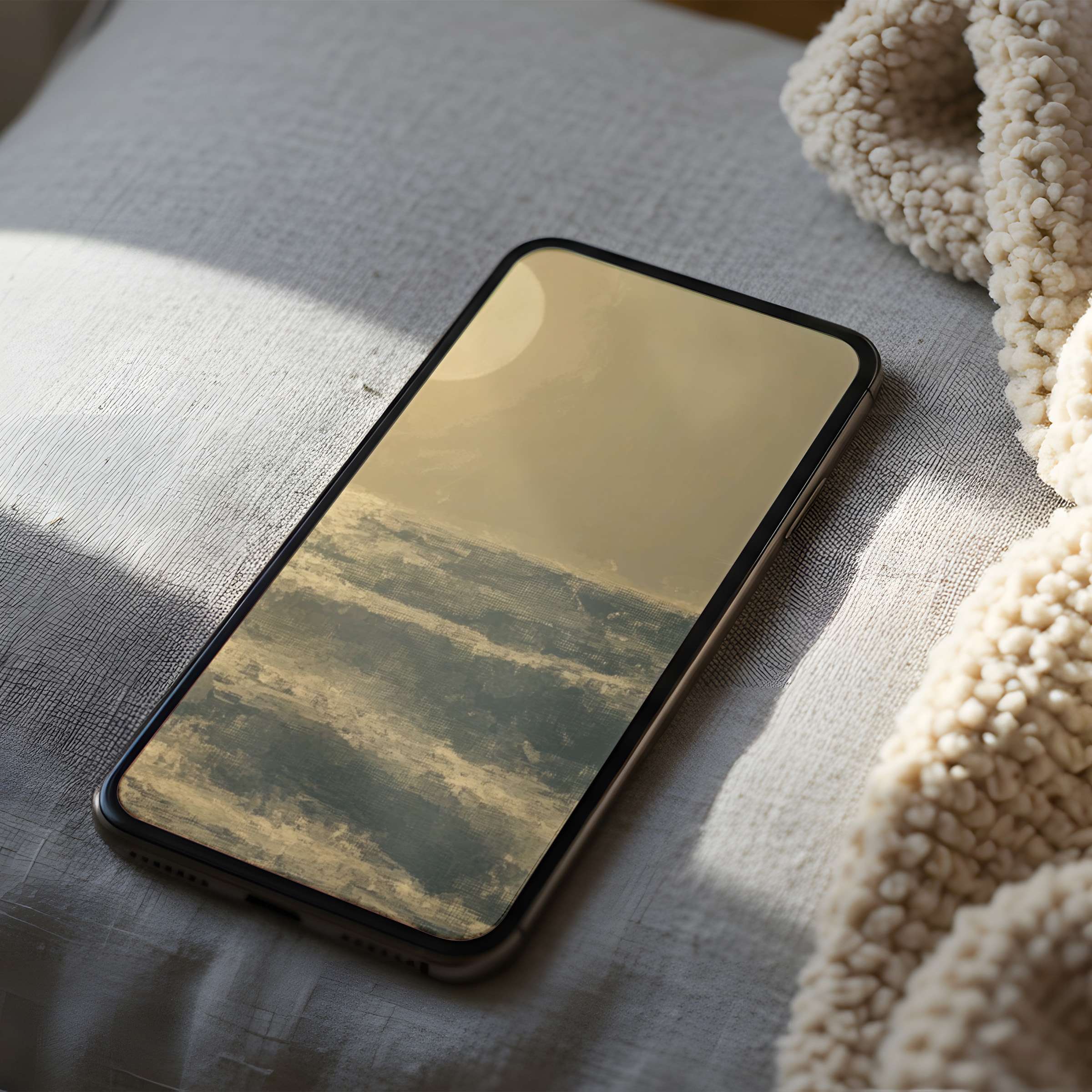 Serene ocean-themed phone wallpaper showcasing calming waves under a gentle sun, suitable for iPhone and Android, perfect digital download