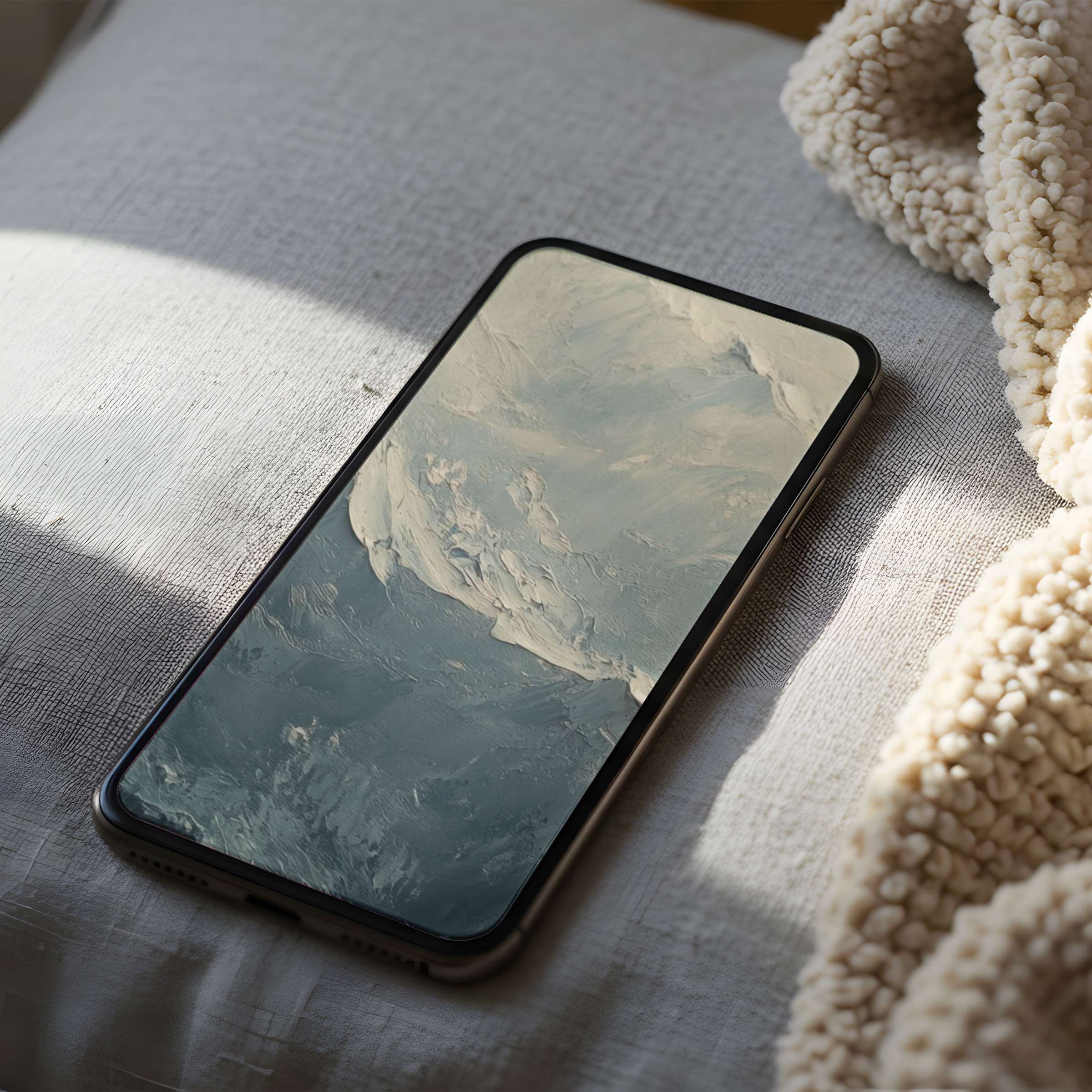 Elegant abstract phone wallpaper with soothing blue and cream tones, high resolution for iPhone and Android, enhancing digital serenity