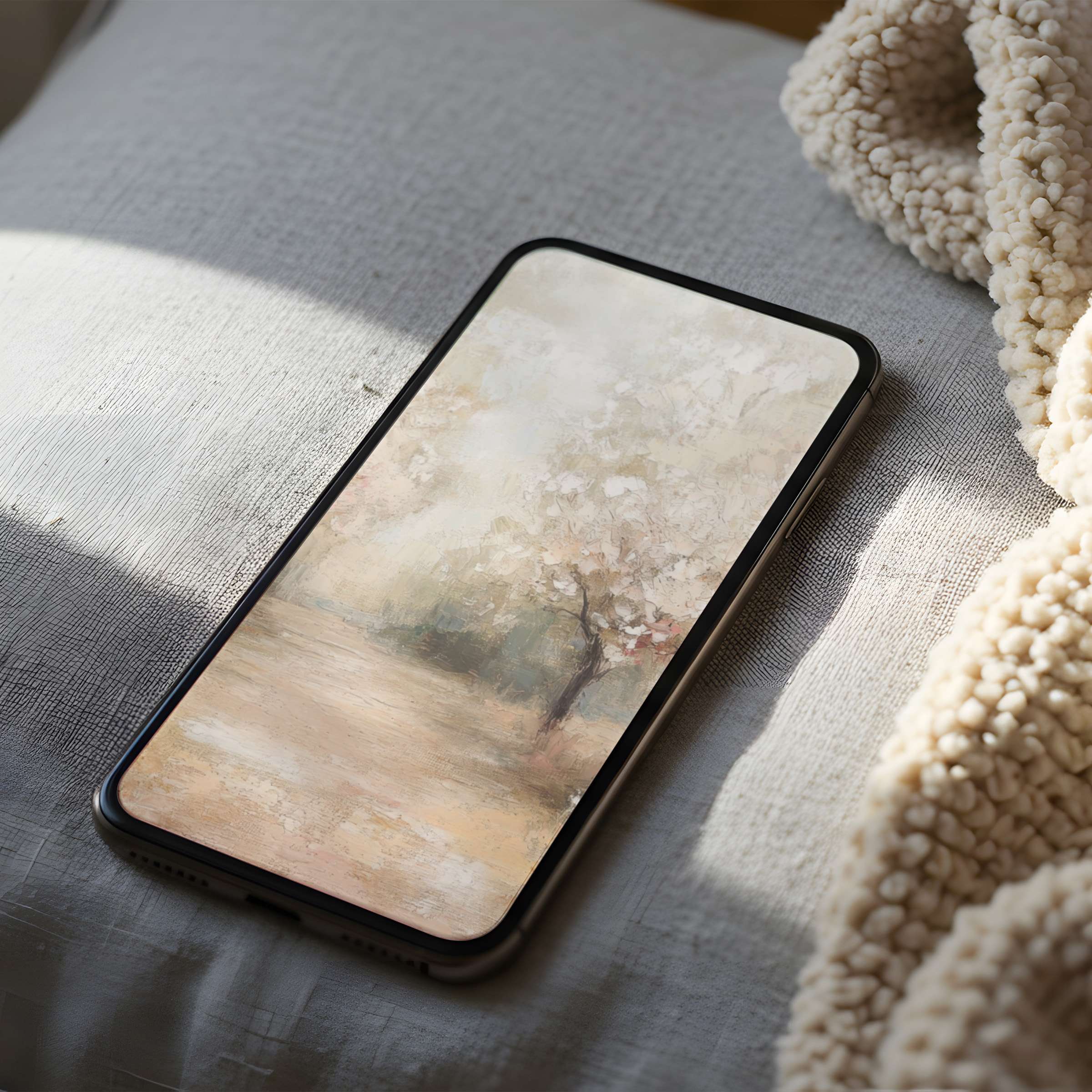 Tranquil phone wallpaper featuring an elegant pastel landscape, perfect for iPhone or android download, enhancing daily serenity