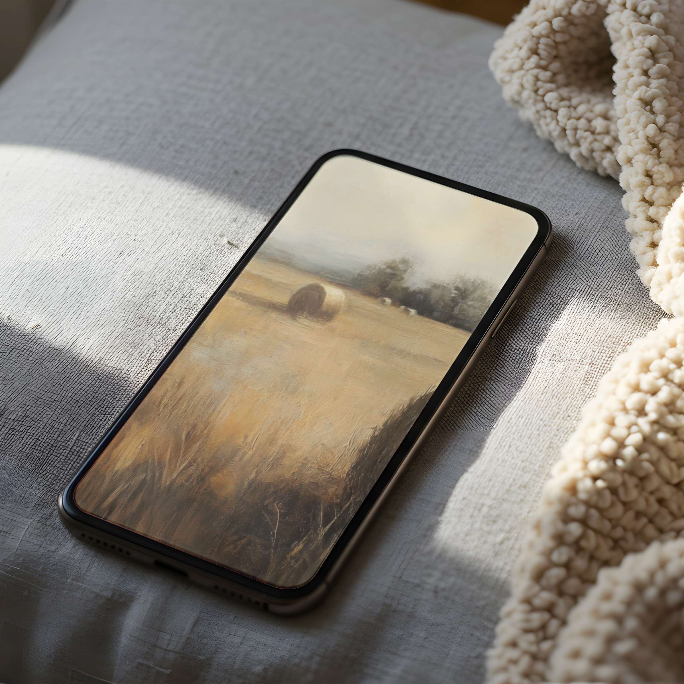 Elegant high-resolution phone wallpaper showcasing serene landscape art in soft earth tones for iPhone and Android digital download