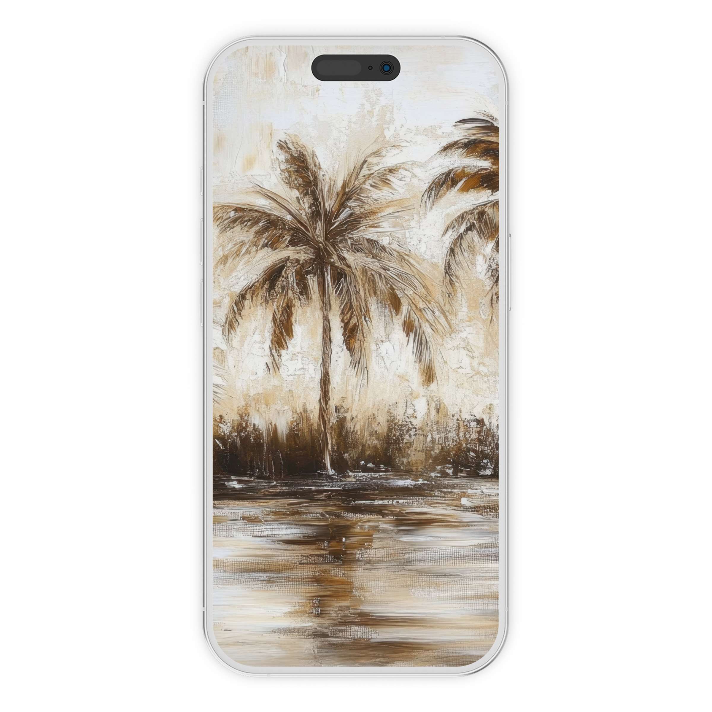 Elegant and serene vintage iPhone wallpaper featuring sepia palm trees in an abstract texture perfect phone background digital download