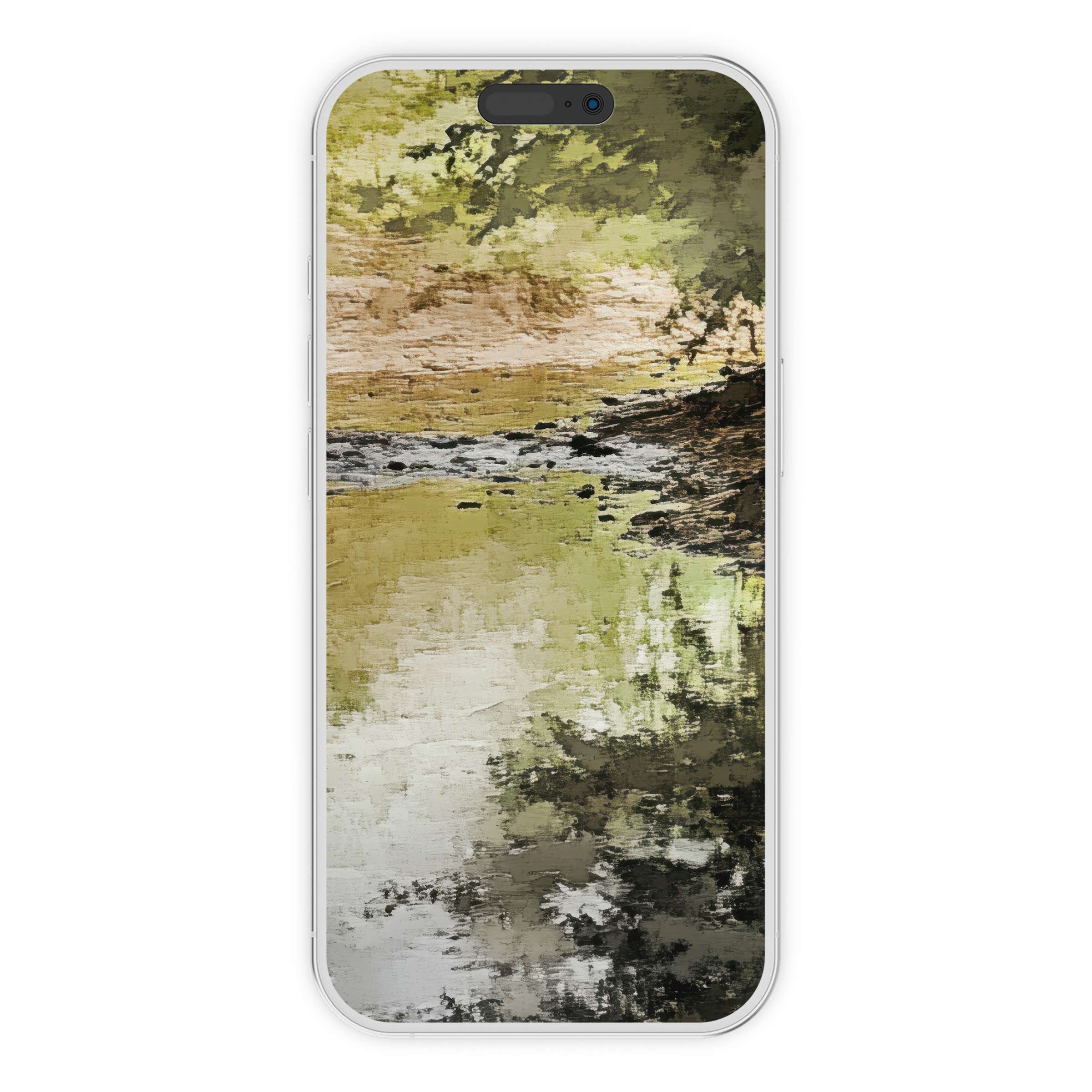 Calm and serene watercolor forest scene as vintage iPhone wallpaper digital download for an elegant phone background on all devices