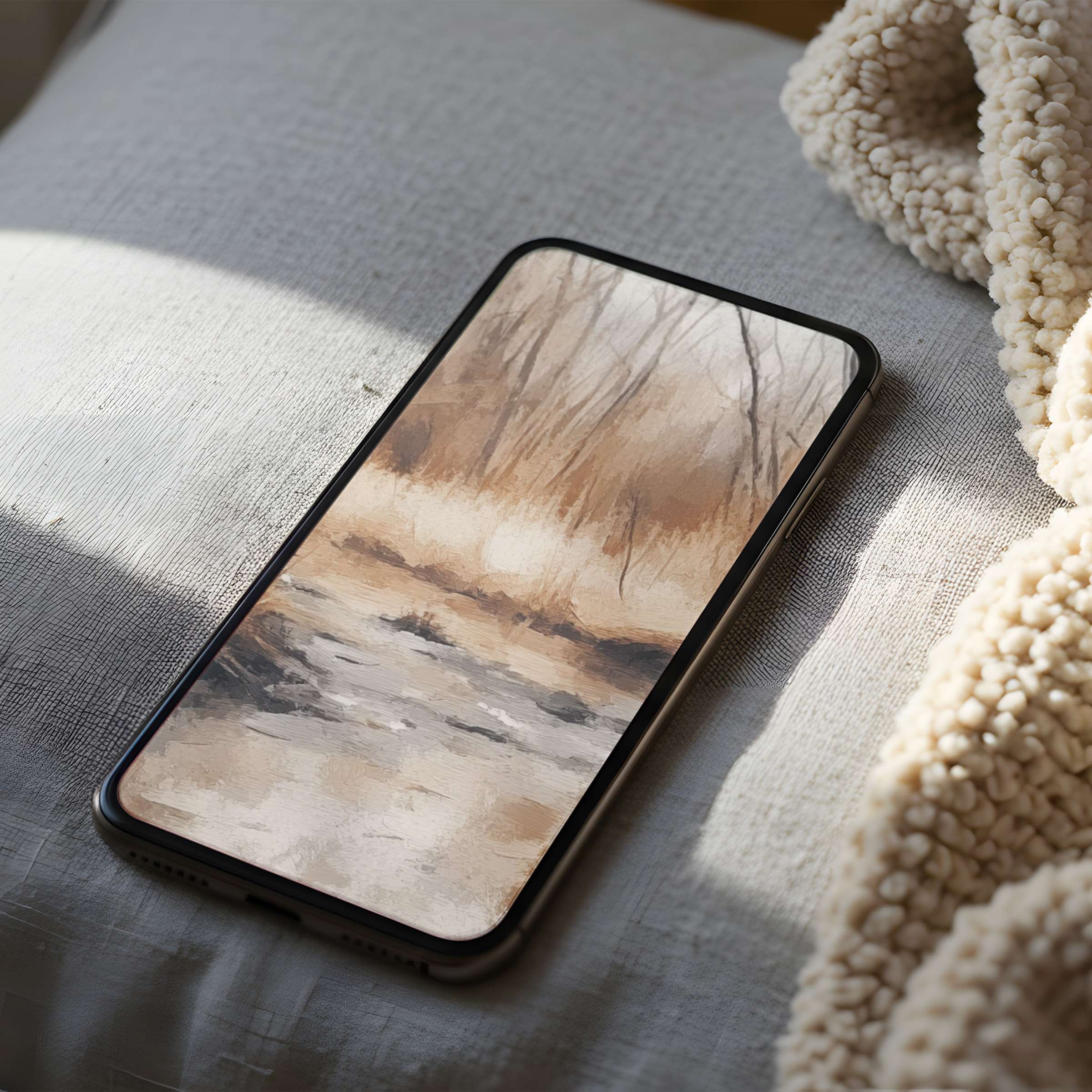 Serene landscape phone wallpaper featuring warm earth tones on iPhone offers high-resolution tranquility for digital download elegance