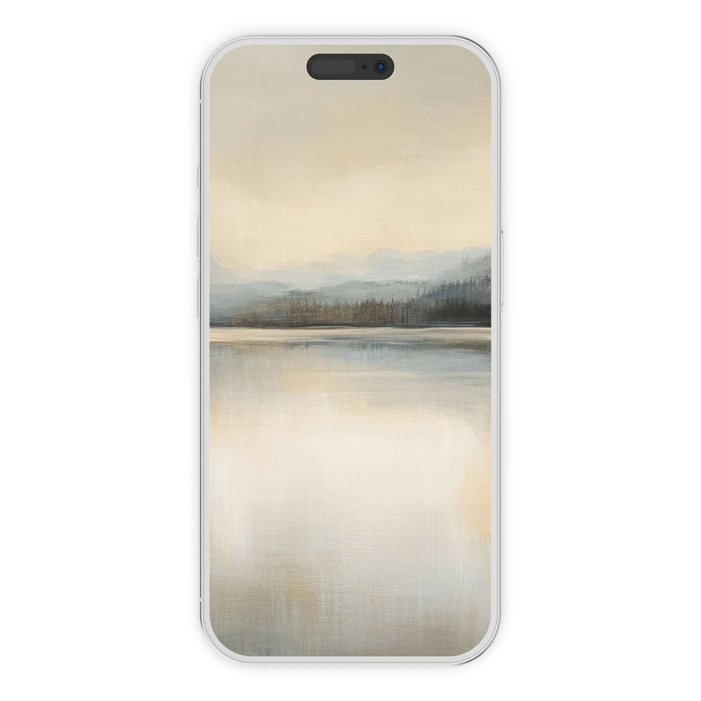 Tranquil vintage iPhone wallpaper featuring serene watercolor landscape background, ideal for phone aesthetics and digital download use