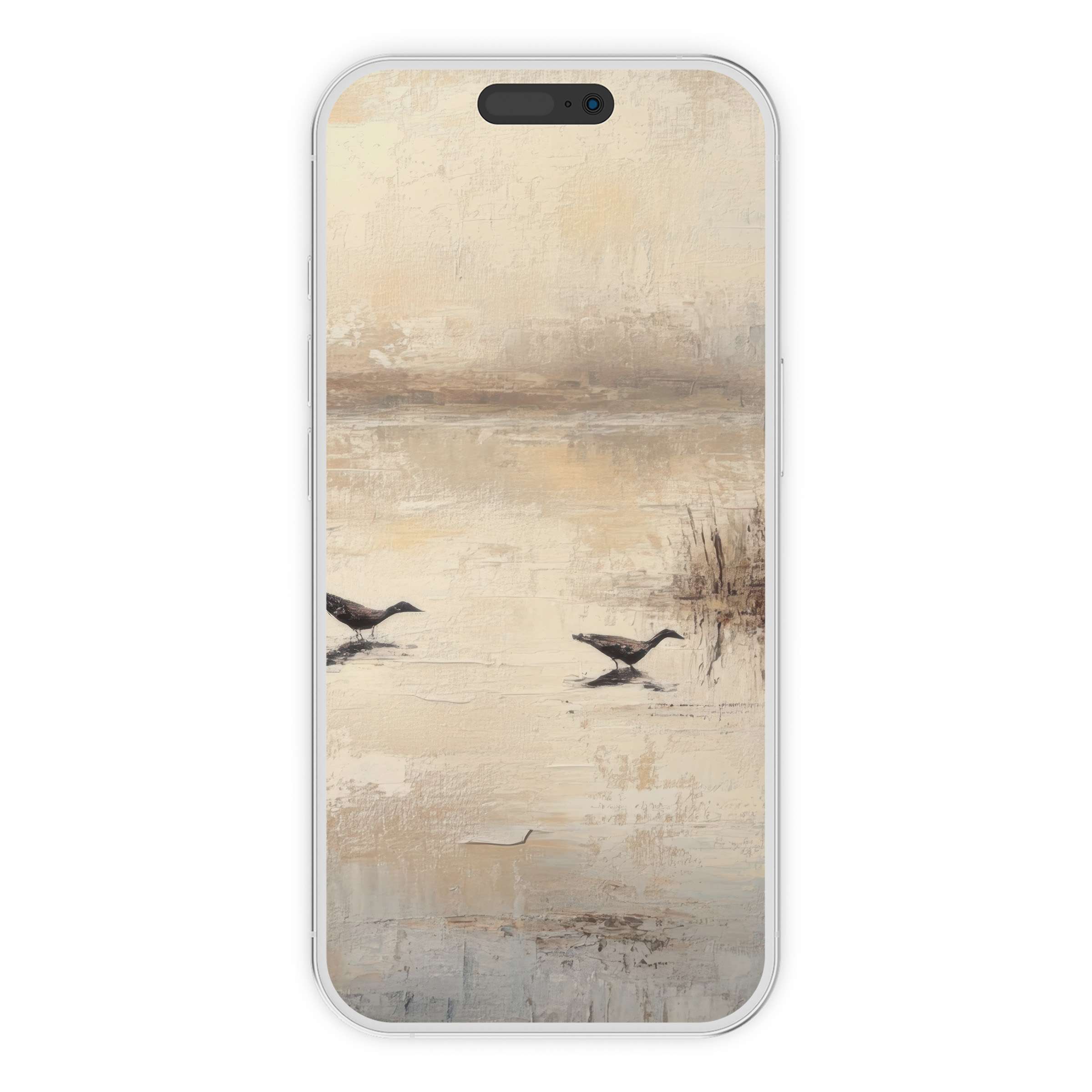 Vintage iPhone wallpaper with serene ducks on a muted pastel lake background ideal for digital download on any phone
