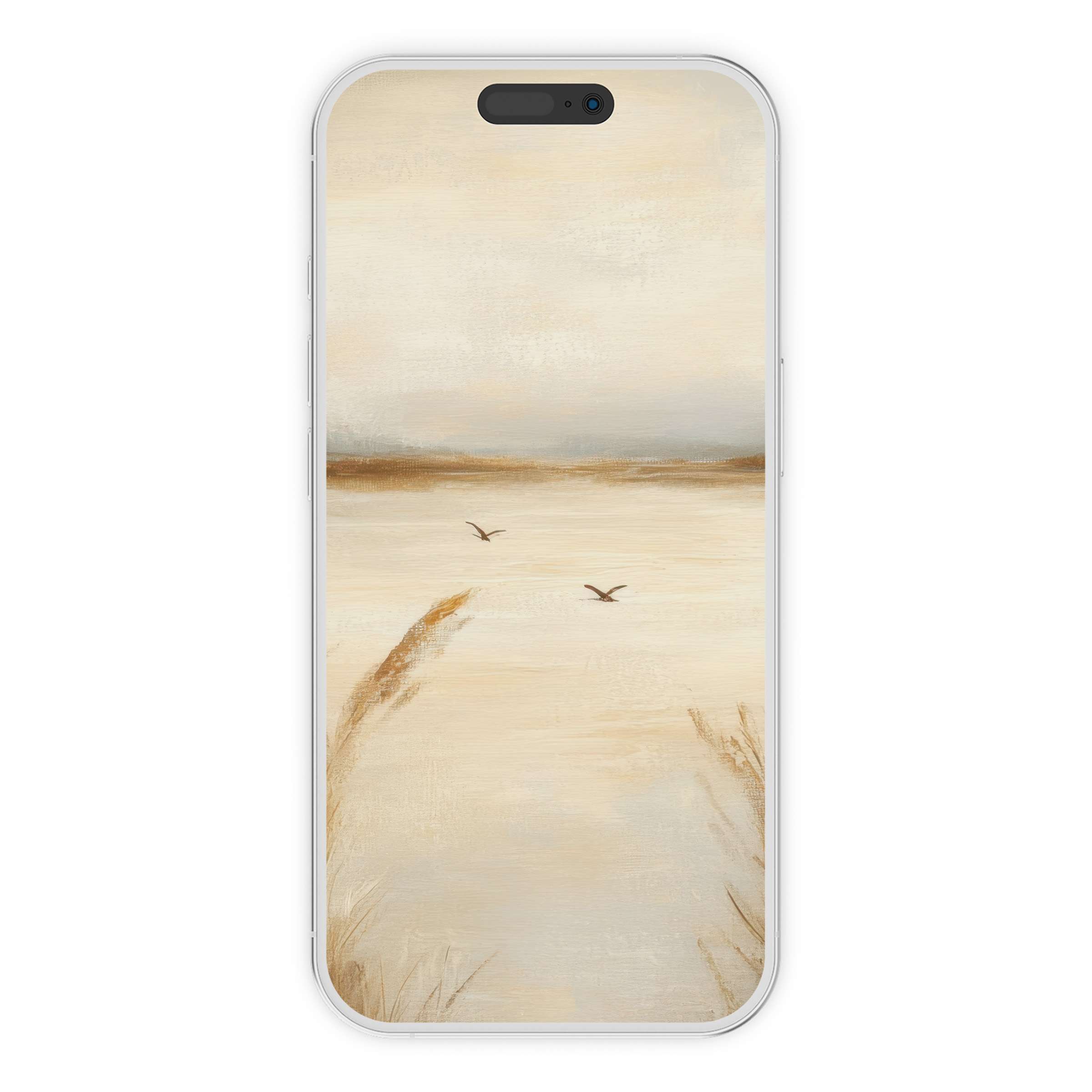 Vintage iPhone wallpaper featuring serene beige and brown tones with birds, perfect phone background for a digital download experience