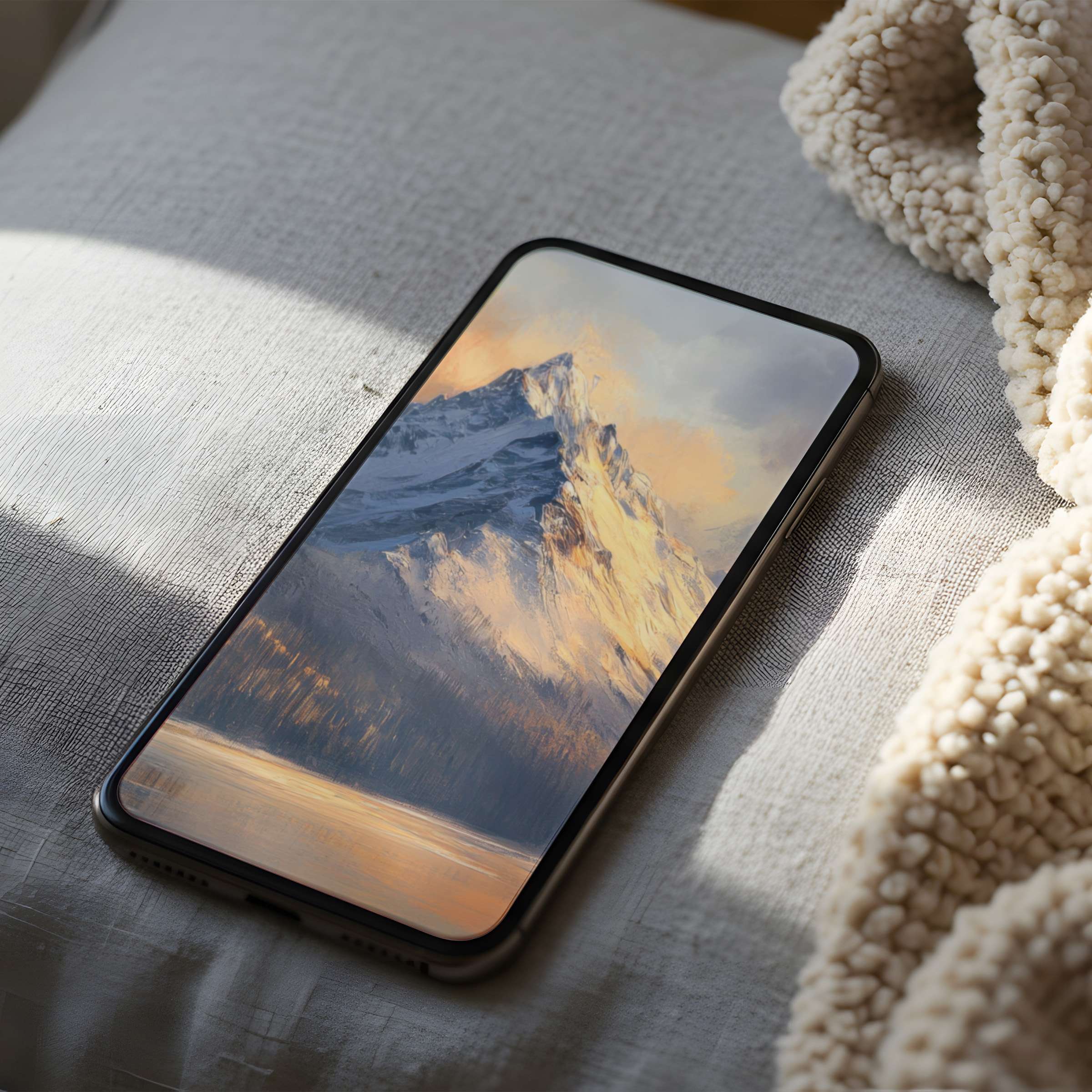 Elegant mountain landscape phone wallpaper with warm tones on iPhone, ideal for high resolution digital download and relaxation