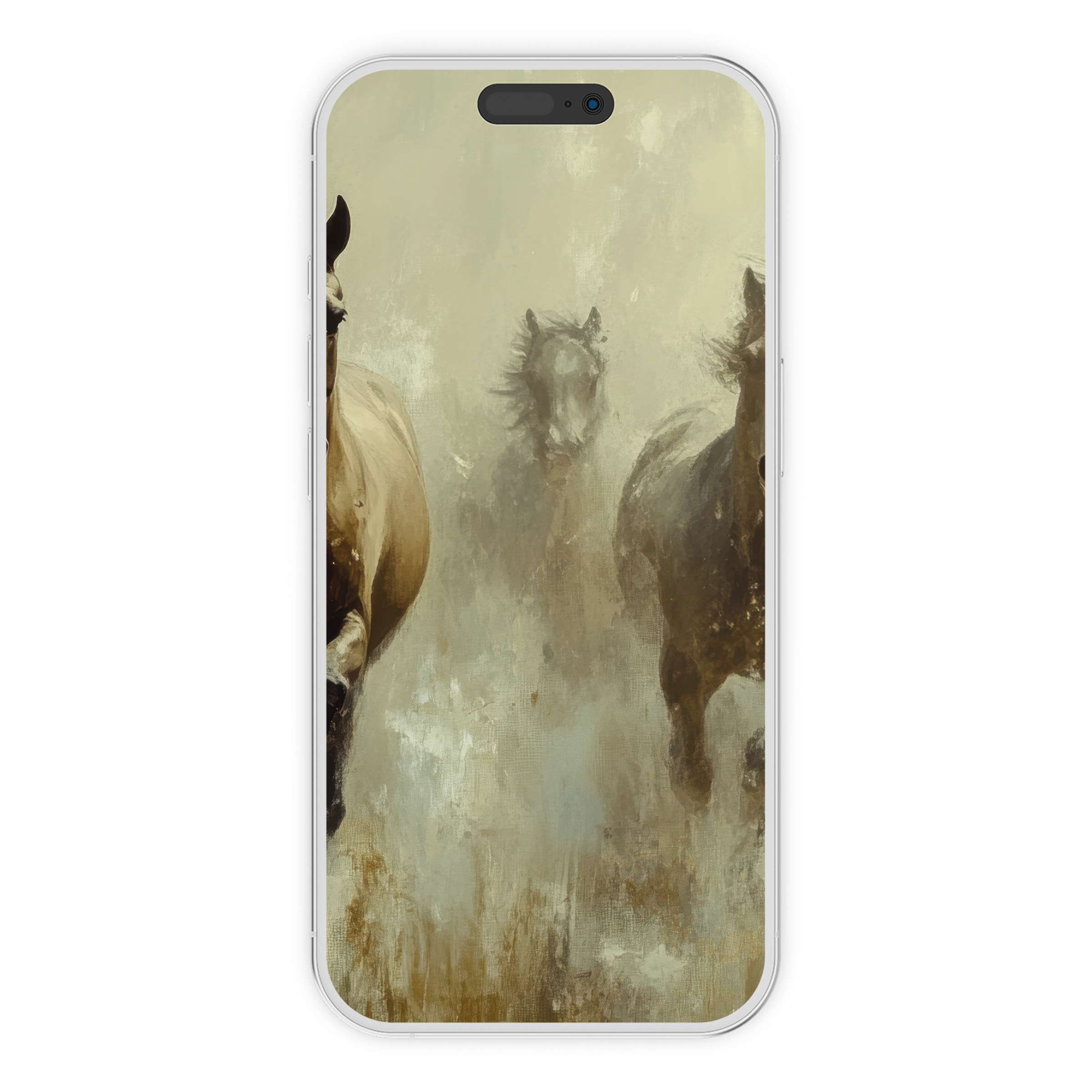 Vintage iPhone wallpaper featuring an elegant horse painting, ideal phone background for a serene digital download experience