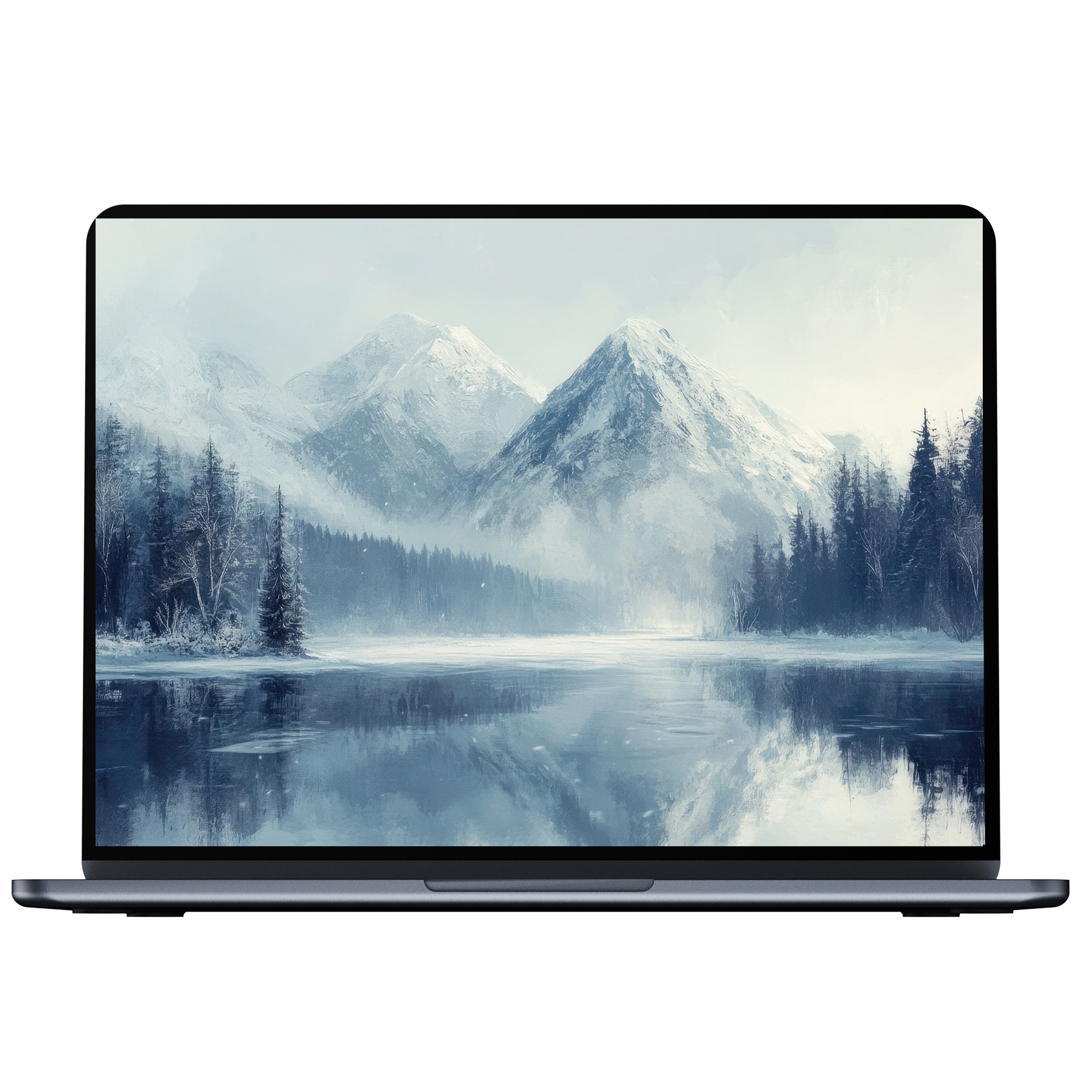 Serene winter landscape desktop wallpaper digital download evokes calm elegance perfect for PC laptop Mac design-conscious users