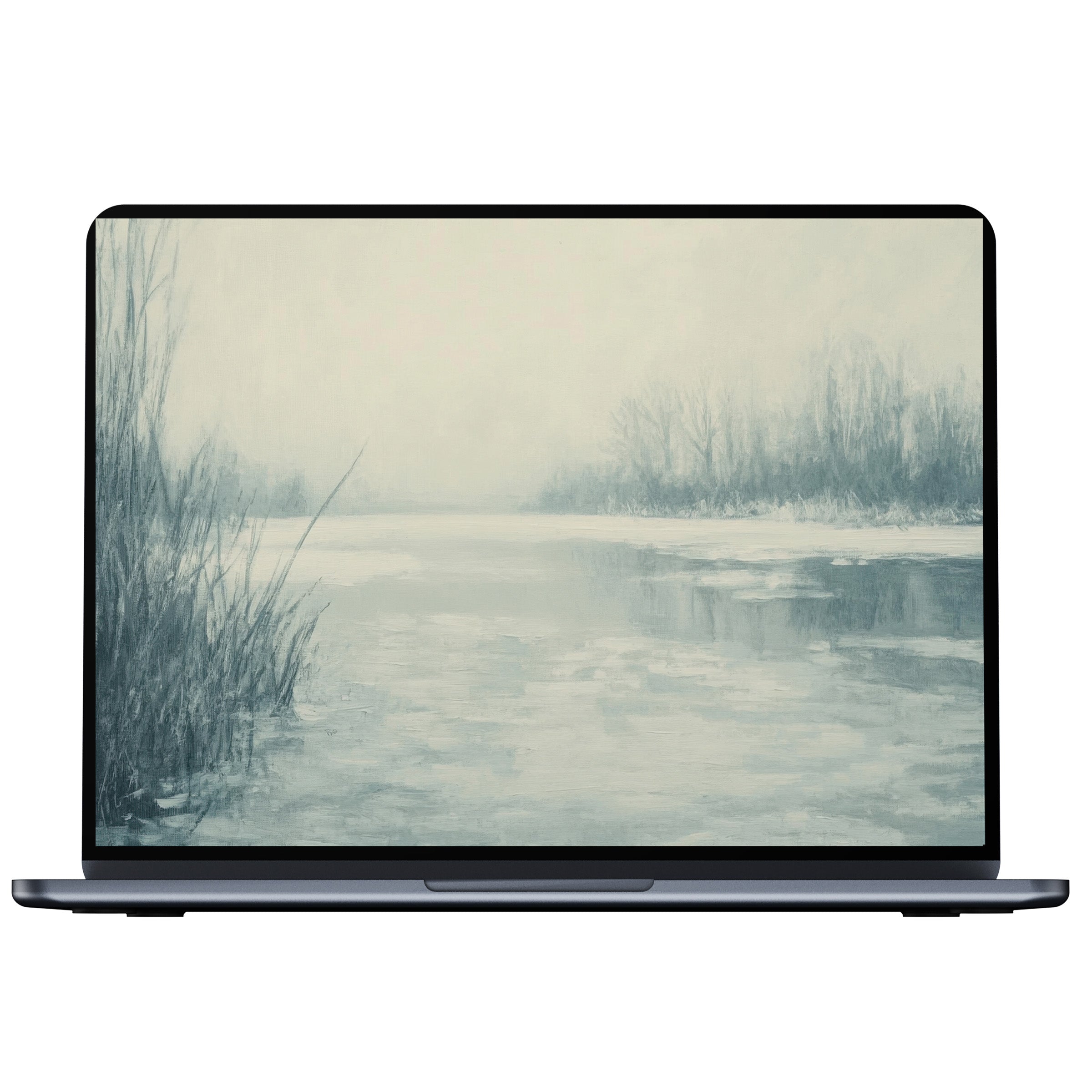 Winter desktop wallpaper art featuring a serene icy landscape in muted tones perfect for digital download on PC or laptop