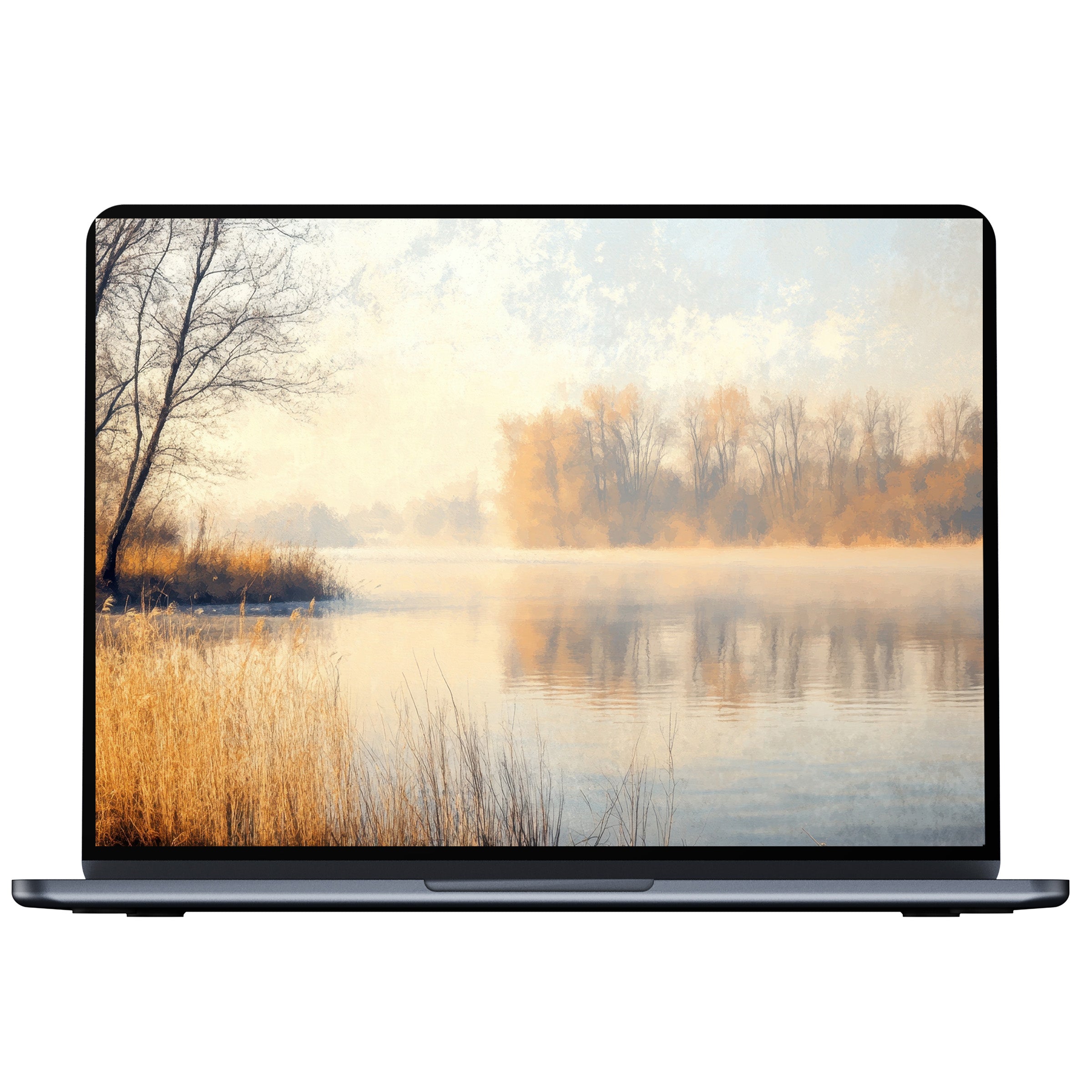 Winter desktop wallpaper with serene lake scene, muted pastels, and calming reflections for PC, laptop, Mac digital download