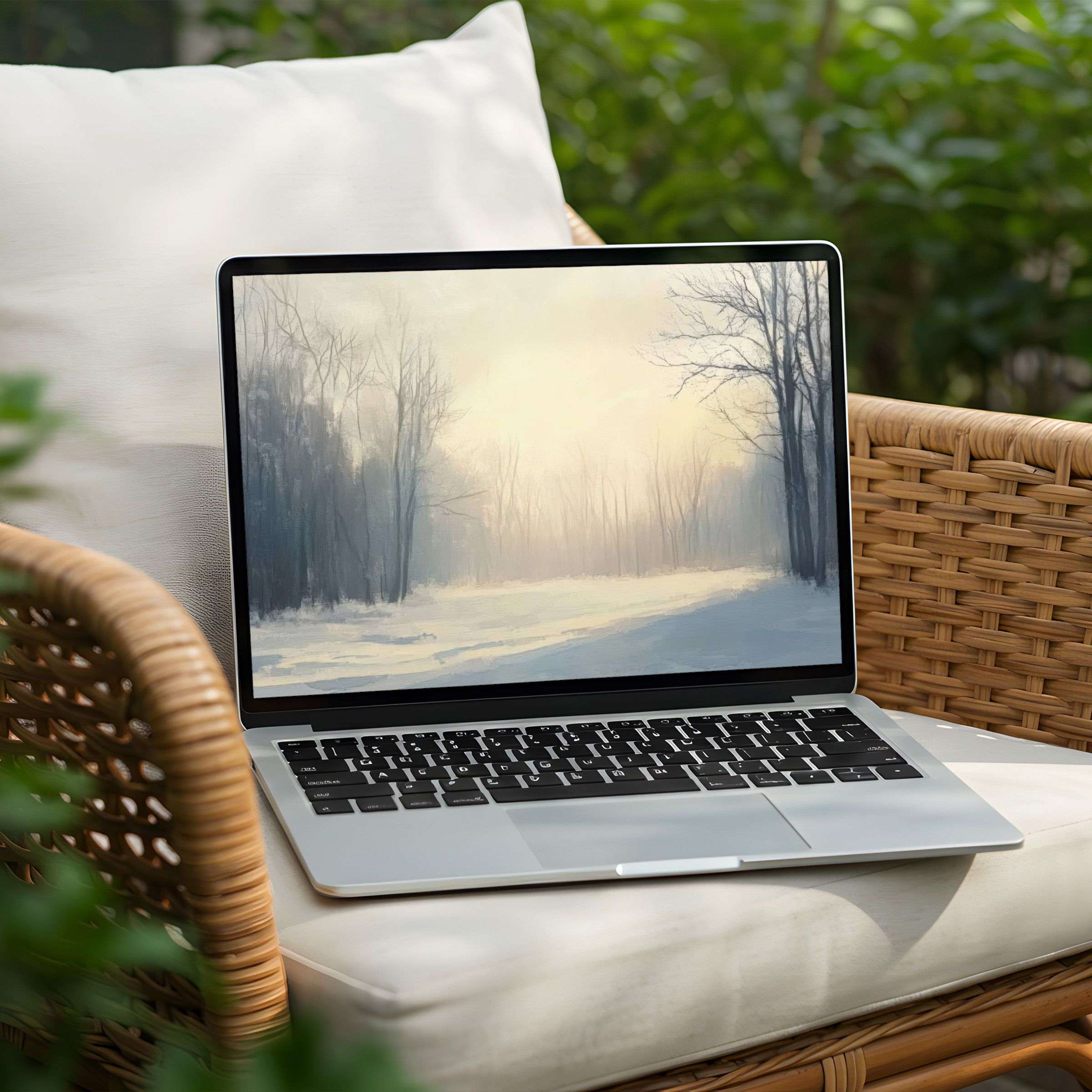 Elegant forest painting for desktop background on PC or Laptop inspires calm with instant download for mindful aesthetics