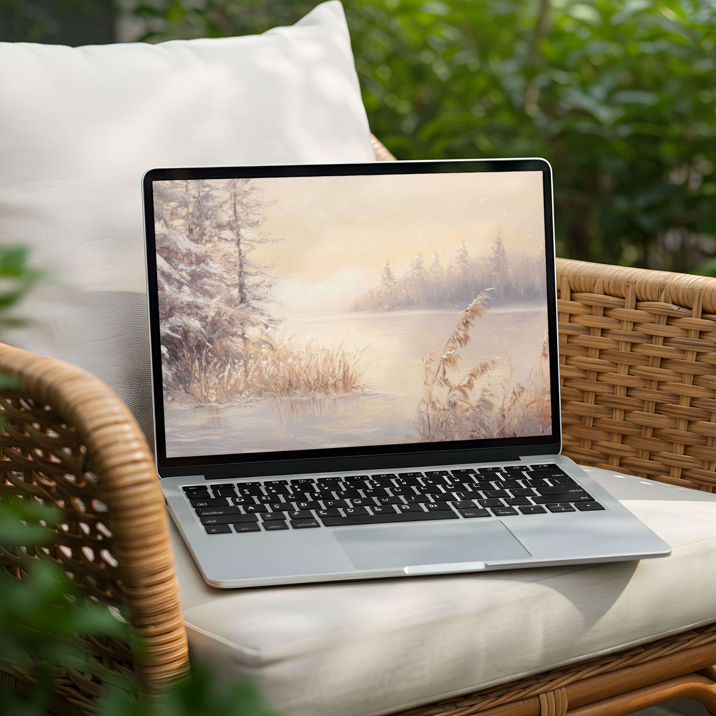 Tranquil winter landscape desktop background for PC or Laptop offers instant download, inspiring calm and elegance in your workspace