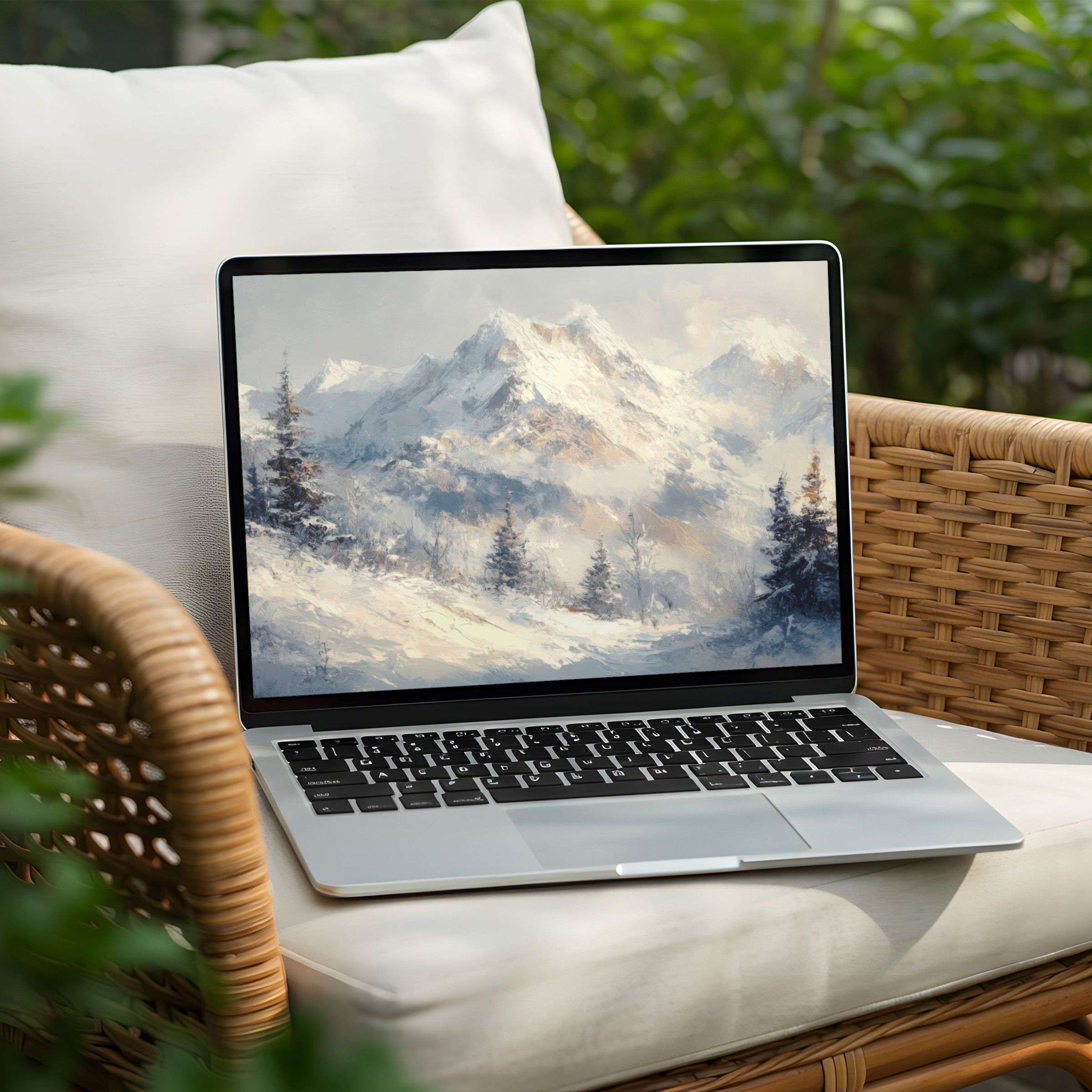 Elegant snowy mountain desktop background for PC or Laptop instant download infuses calm and inspiration with serene beauty