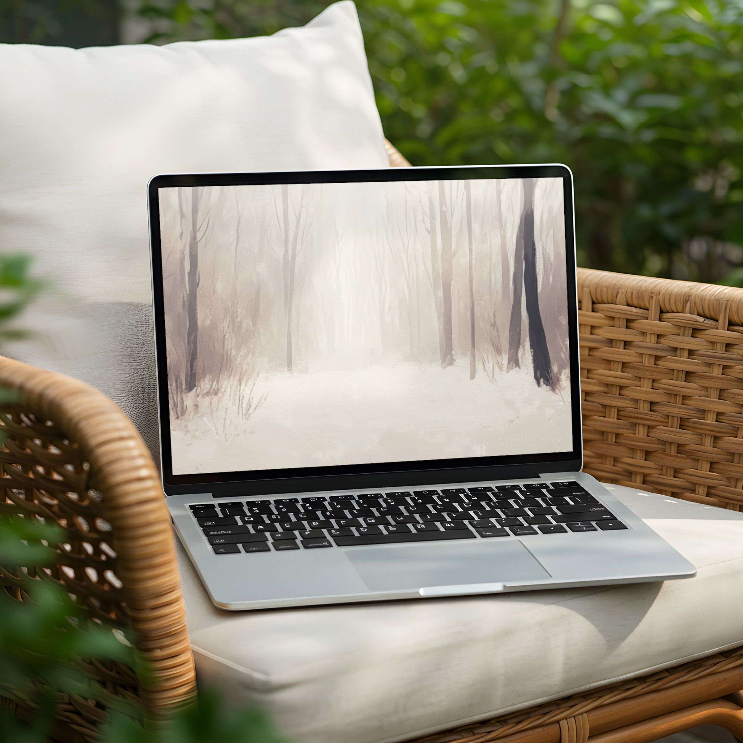 Elegant winter forest desktop background for PC and Laptop, available as an instant download, inspires calm and mindfulness