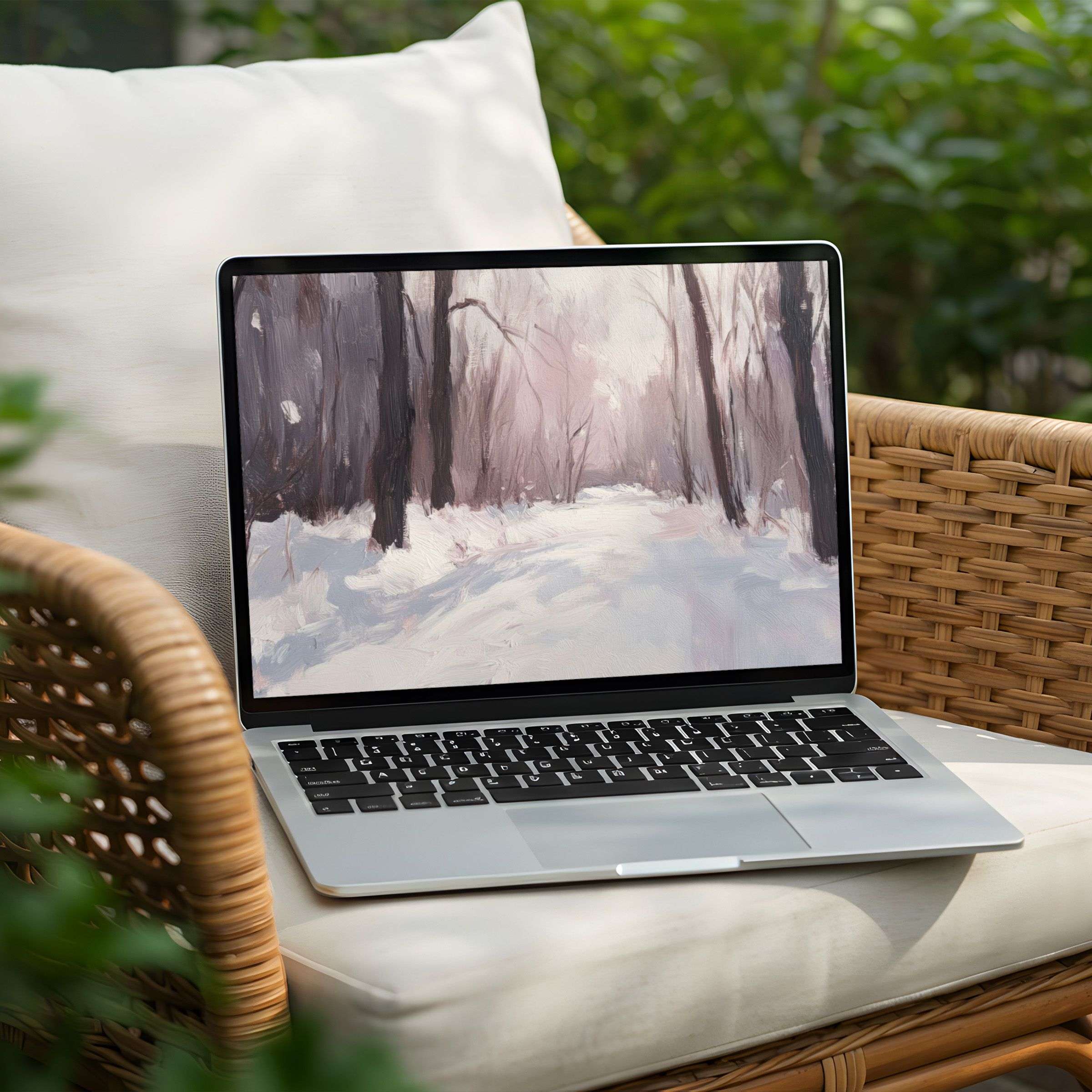 Elegant winter scene desktop background for PC or Laptop offers instant download for calm and inspiring digital art lovers