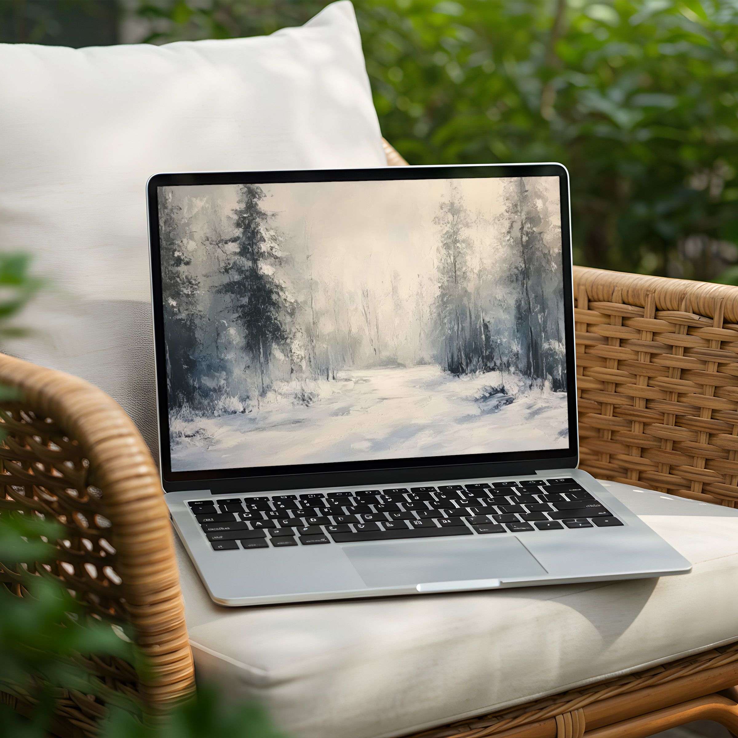 Tranquil winter forest desktop background for PC and Laptop instant download offering calm and elegant mindfulness inspiration