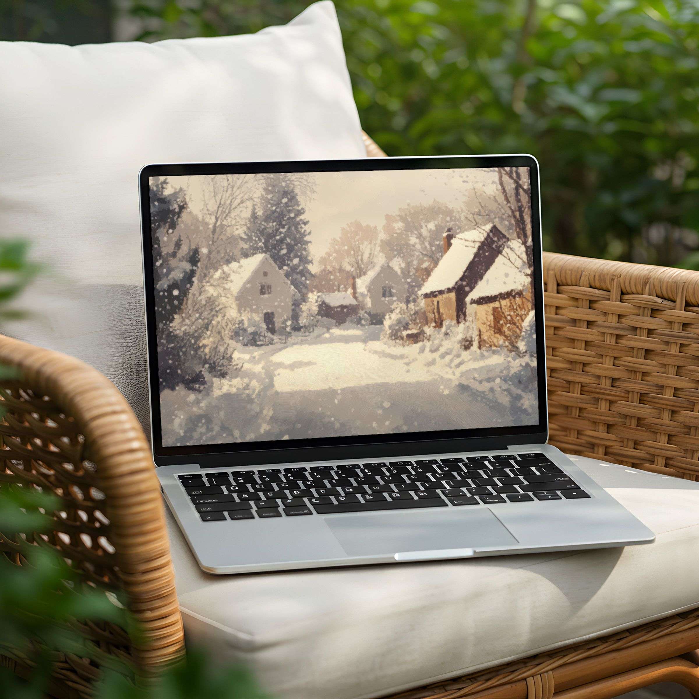 Elegant winter scene desktop background for PC and Laptop instant download evokes calm and inspiration through soft textures