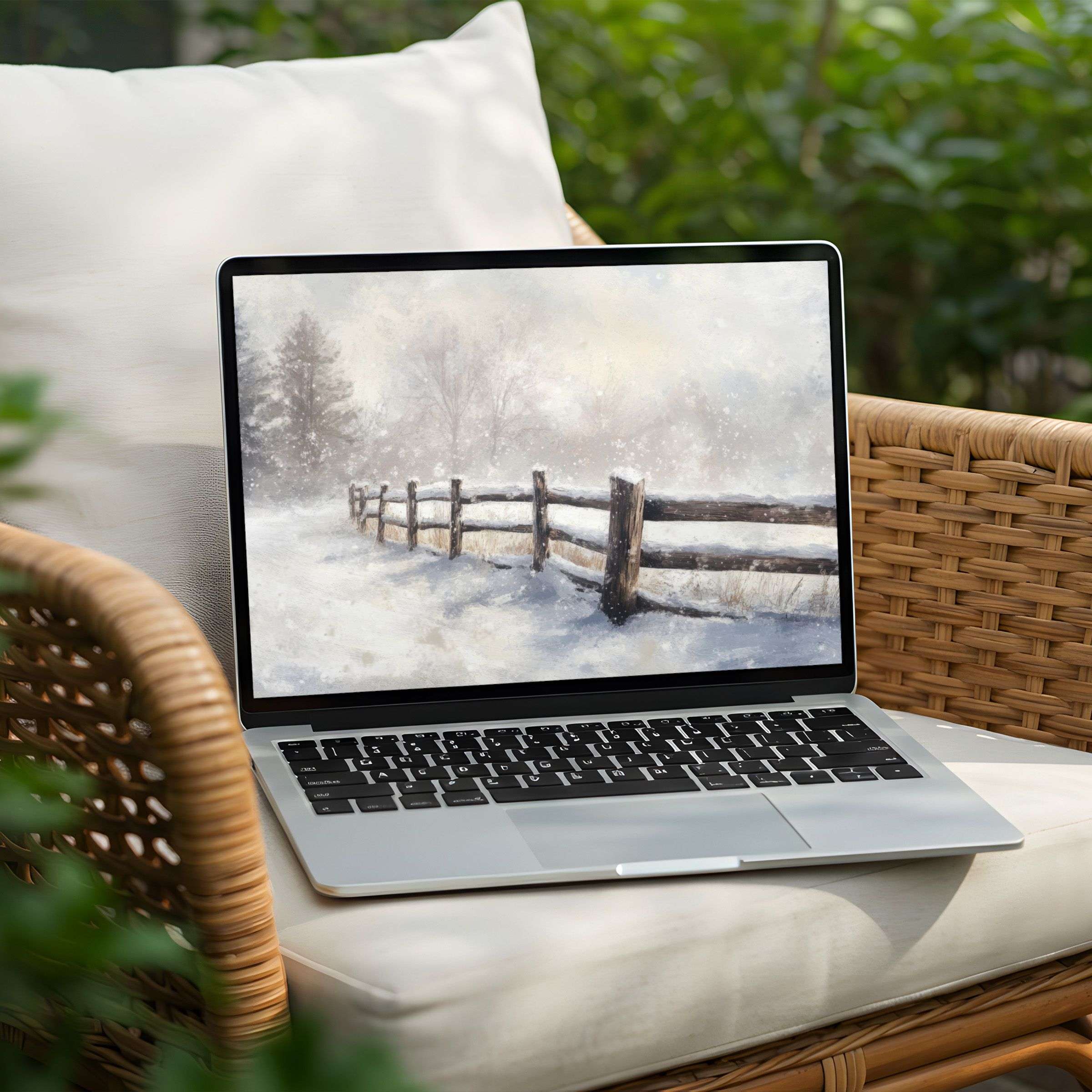 Serene winter landscape desktop background for PC and Laptop instant download to inspire calm and elegance in your space