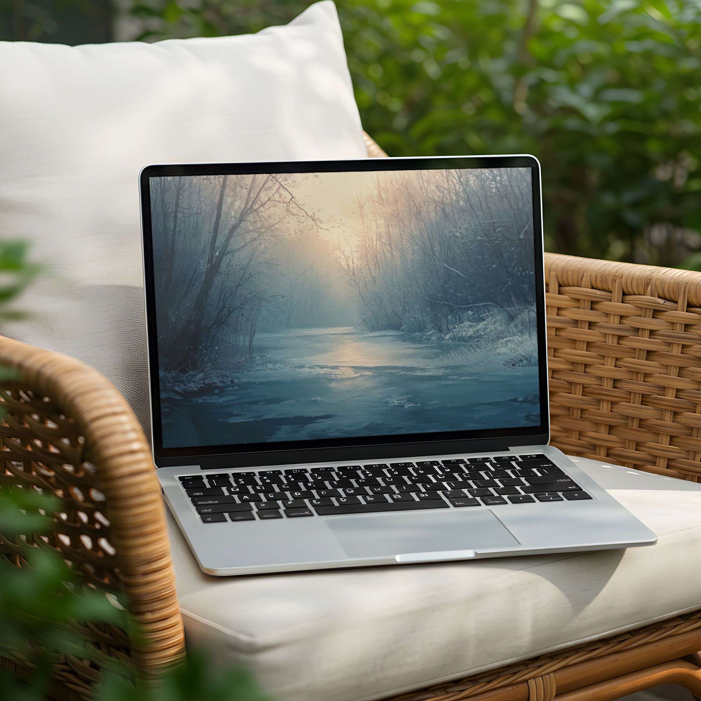 Calm winter landscape desktop background for PC and Laptop instant download evokes elegance and mindfulness with serene beauty