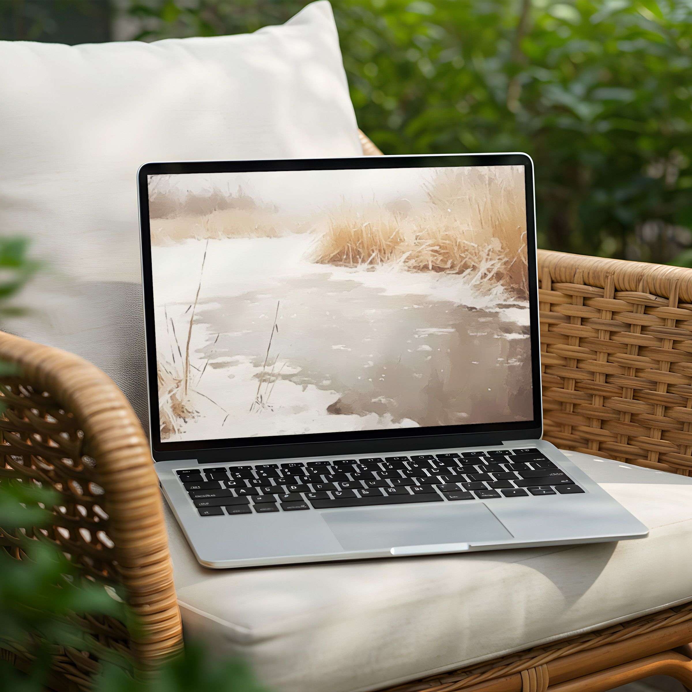 Elegant winter landscape desktop background for PC and Laptop, perfect for instant download to inspire mindfulness and calm