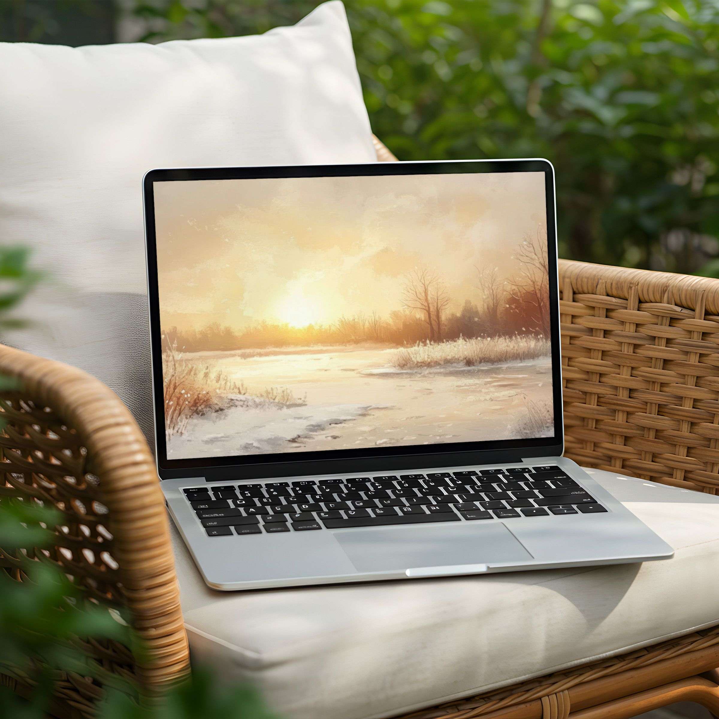 Elegant winter landscape desktop background for PC or Laptop inspires calm and mindfulness instant download for serene design