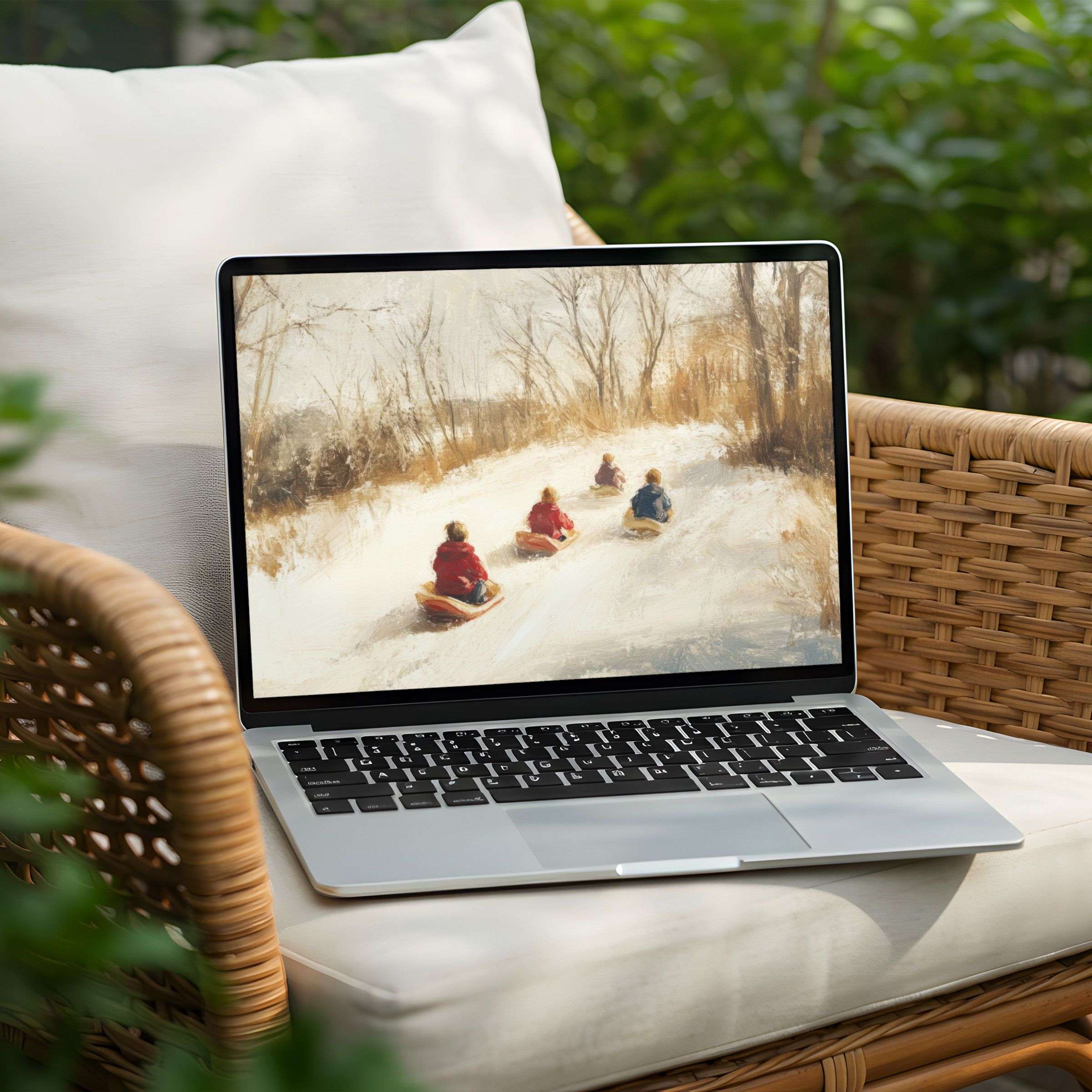 Inspirational desktop background for PC and Laptop with a winter scene painting instant download for elegance and mindfulness