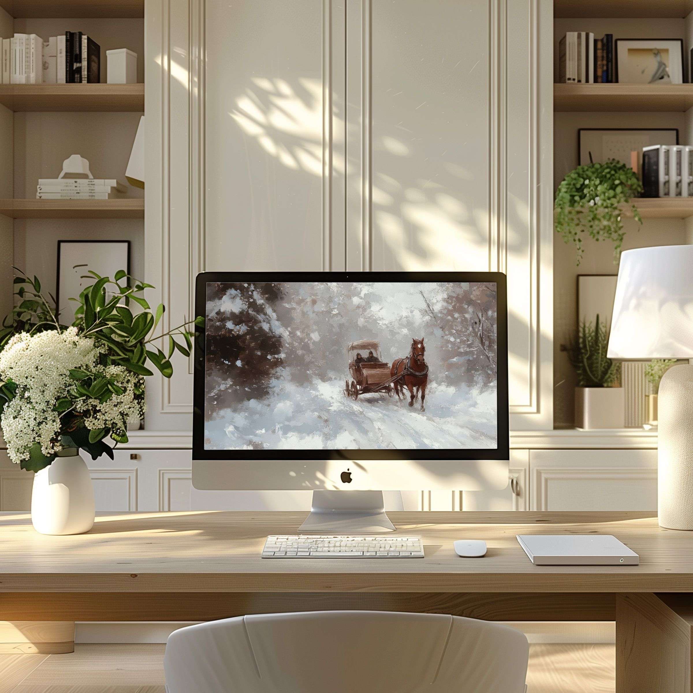 Elegant winter landscape wallpaper for computer, perfect for PC or laptop, inspires calm and fits modern home office decor
