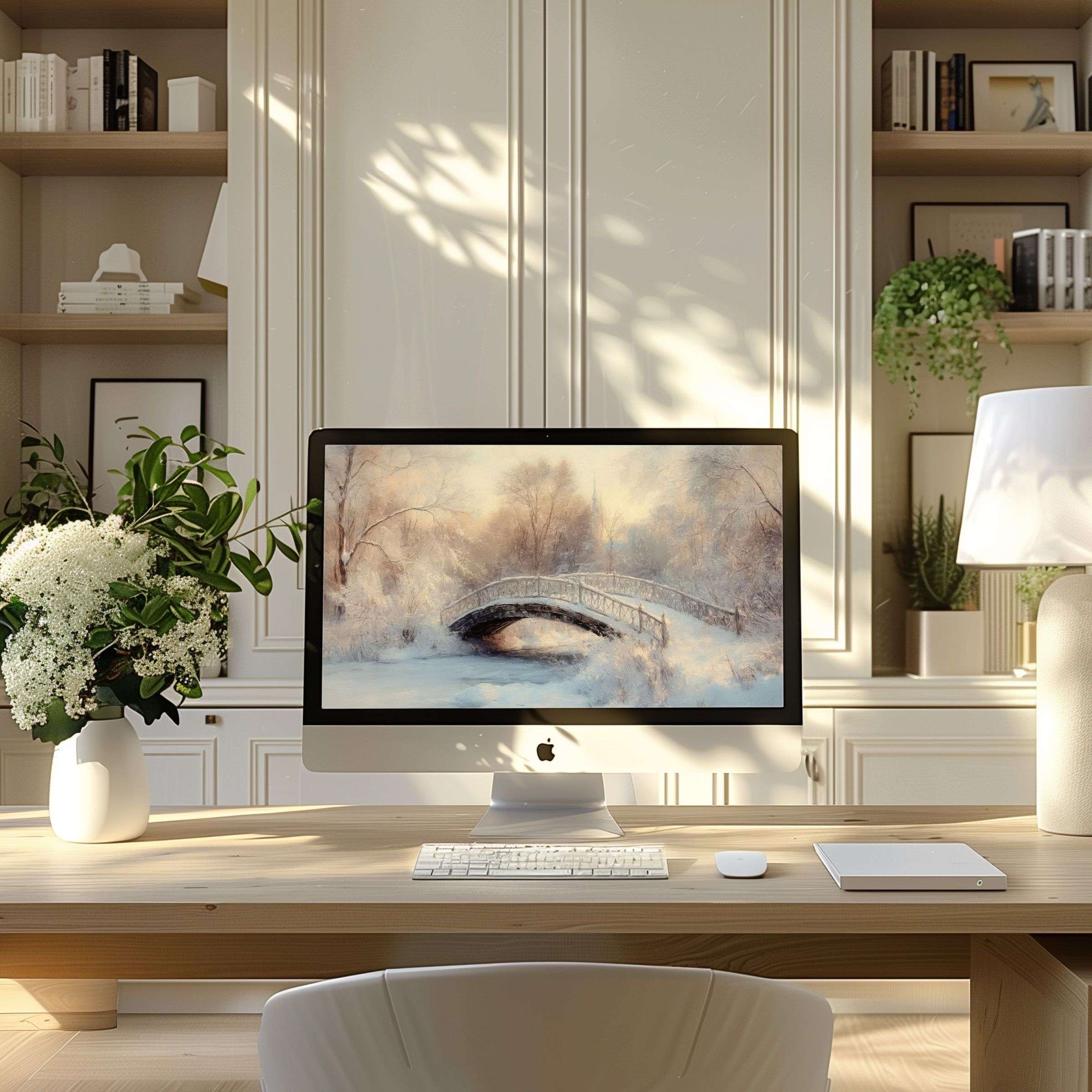 Elegant digital art wallpaper for computer brings calm and inspiration to any modern PC or laptop setup in a stylish home office