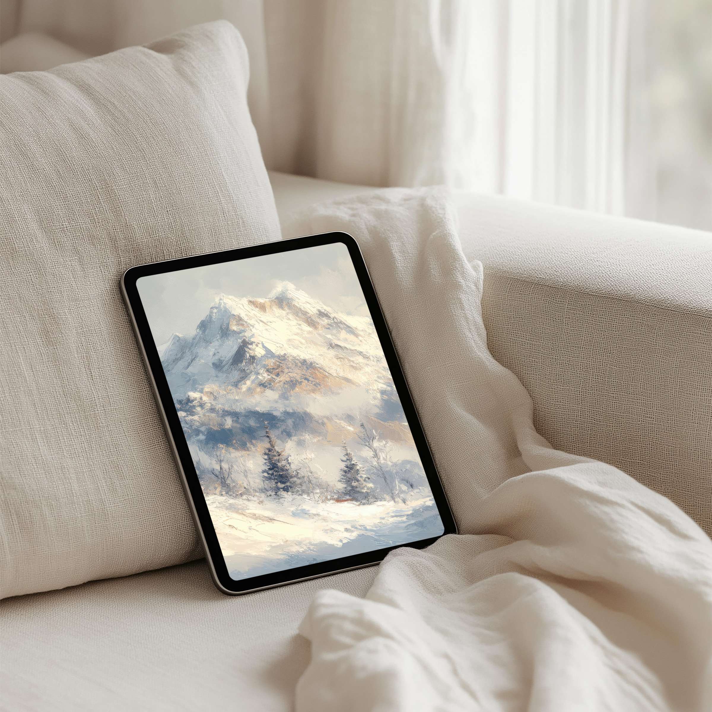 Elegant snowy mountain iPad background for instant download graces your tablet inspiring calm and mindfulness in any setting