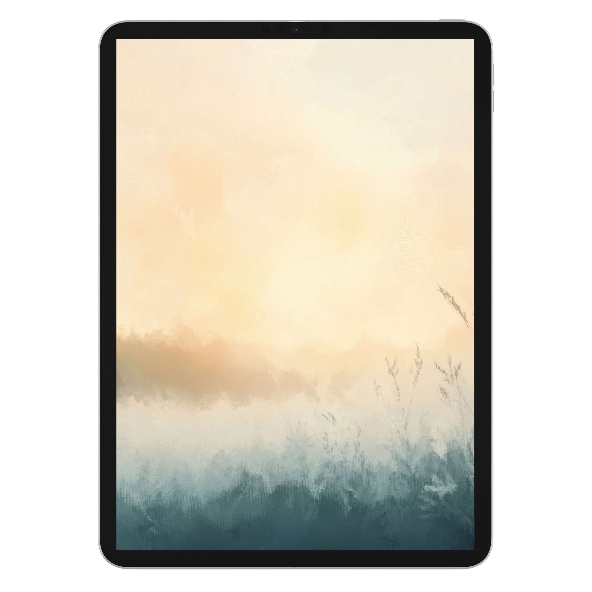 Elegant winter iPad wallpaper featuring abstract misty landscape in soft pastels for an inspiring tablet background digital download