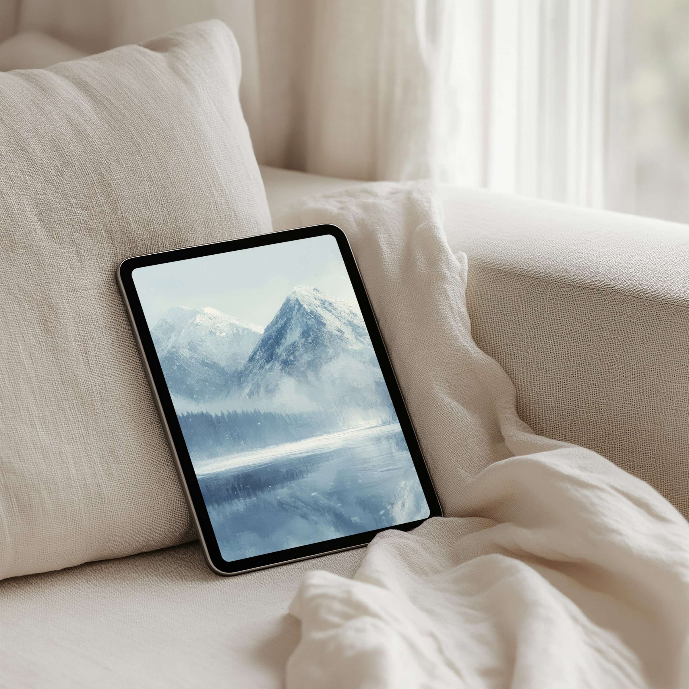 Serene mountain landscape iPad background offers instant download for tablet users seeking calm elegance and inspiration