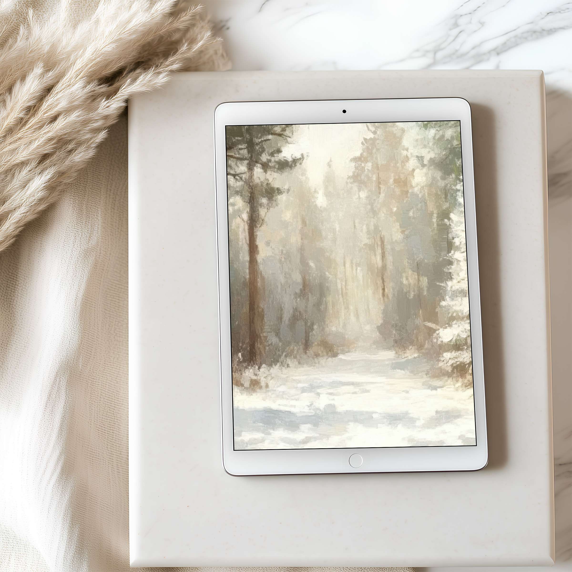 Rustic forest scene tablet wallpaper in high resolution offers serene elegance for iPad, Android download; ideal for calming spaces