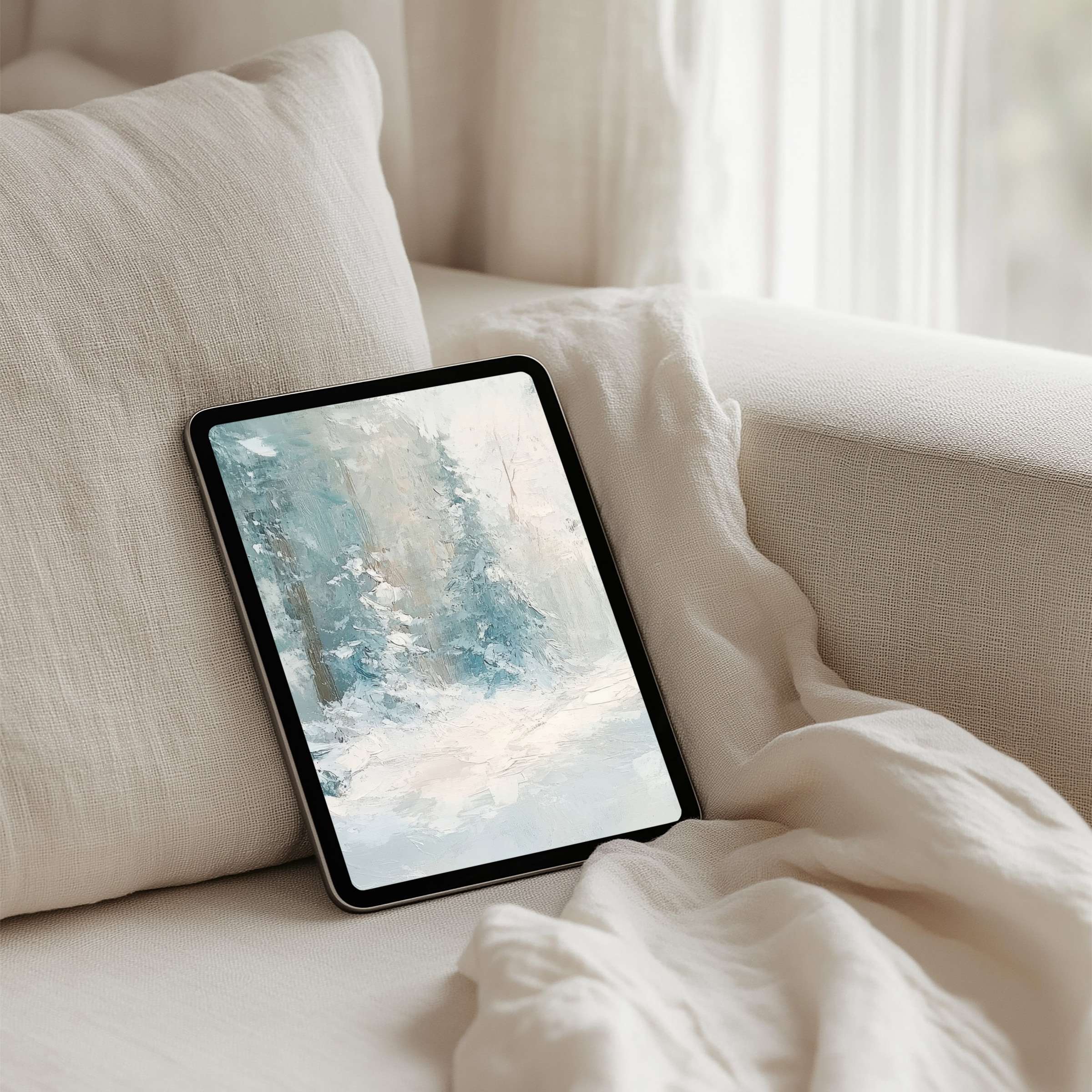 Elegant winter forest scene on iPad background evokes calm and inspiration for tablets like Samsung and Android instant download