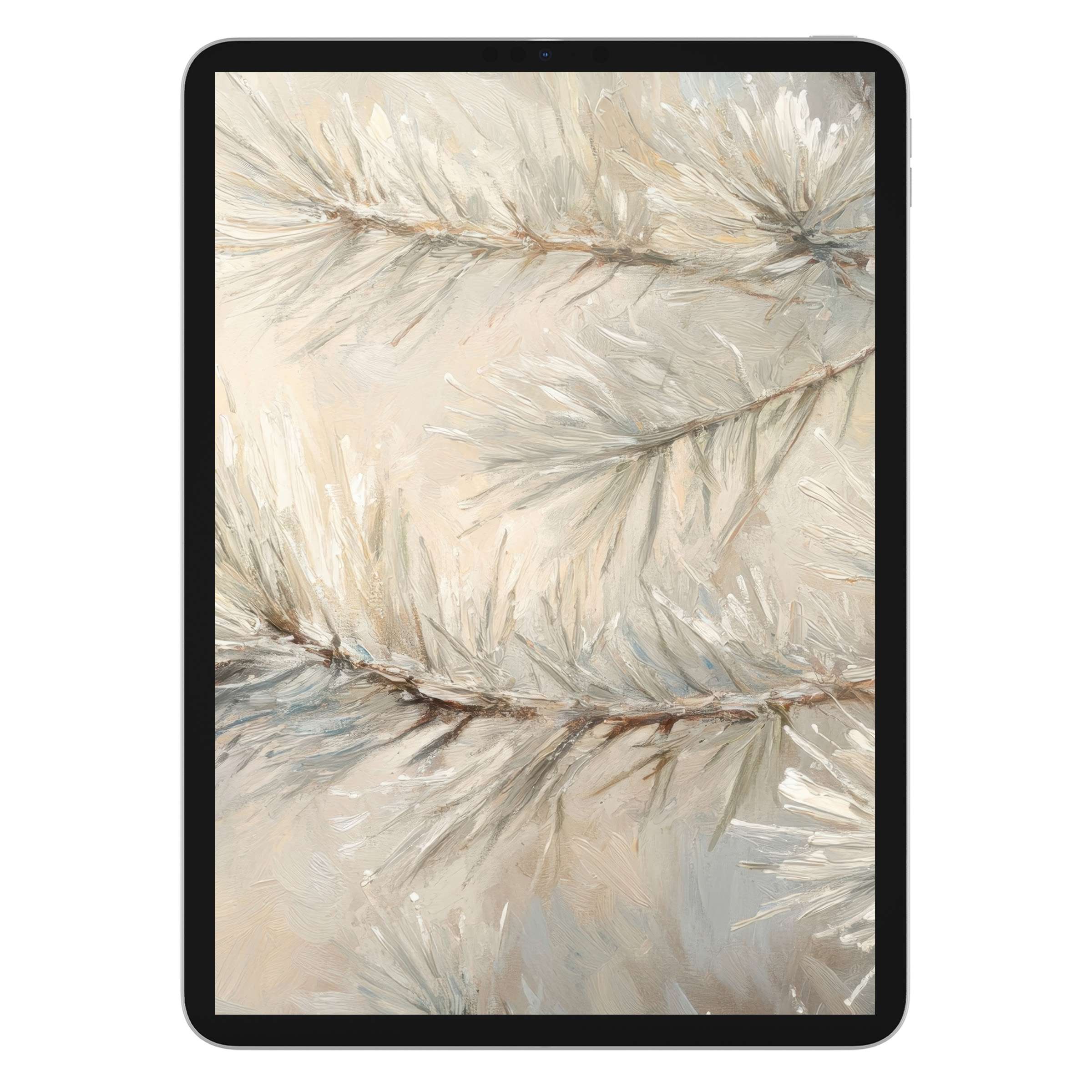 Elegant winter iPad wallpaper featuring serene snowy branches adds a calming digital download background for any tablet user