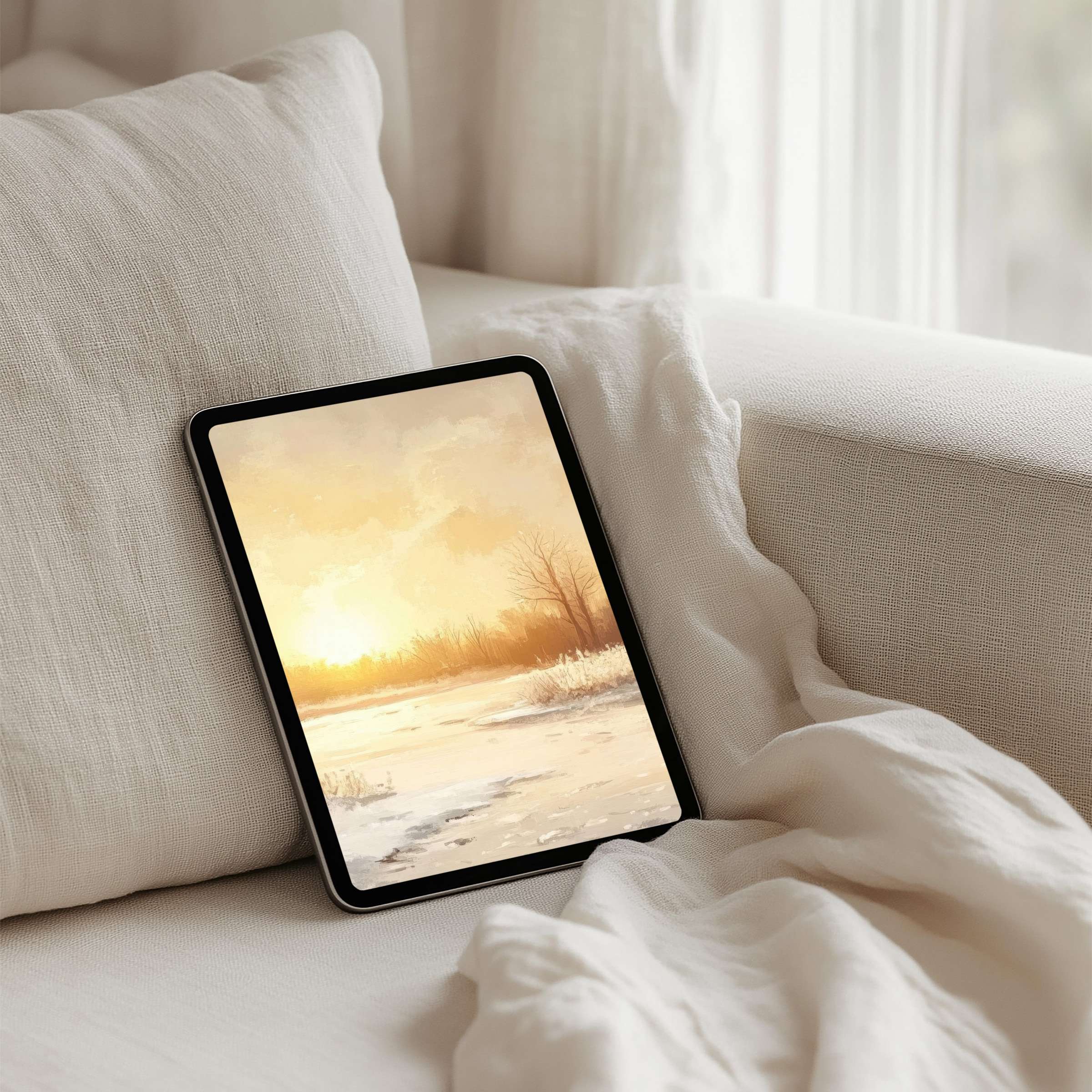 Calming sunset iPad background art enhances mindfulness with its serene hues, perfect for instant download on any tablet device