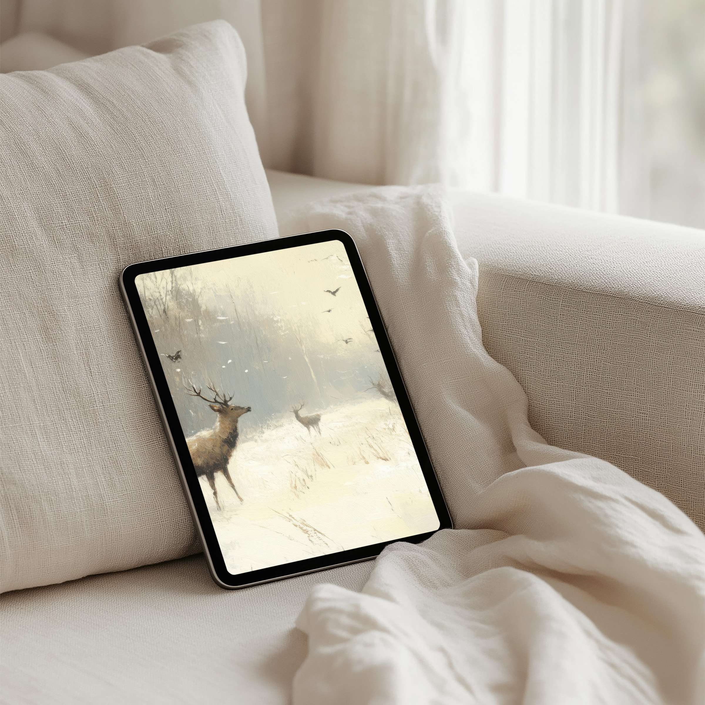 Serene deer landscape iPad background for instant download inspiring mindfulness and elegance on any tablet device