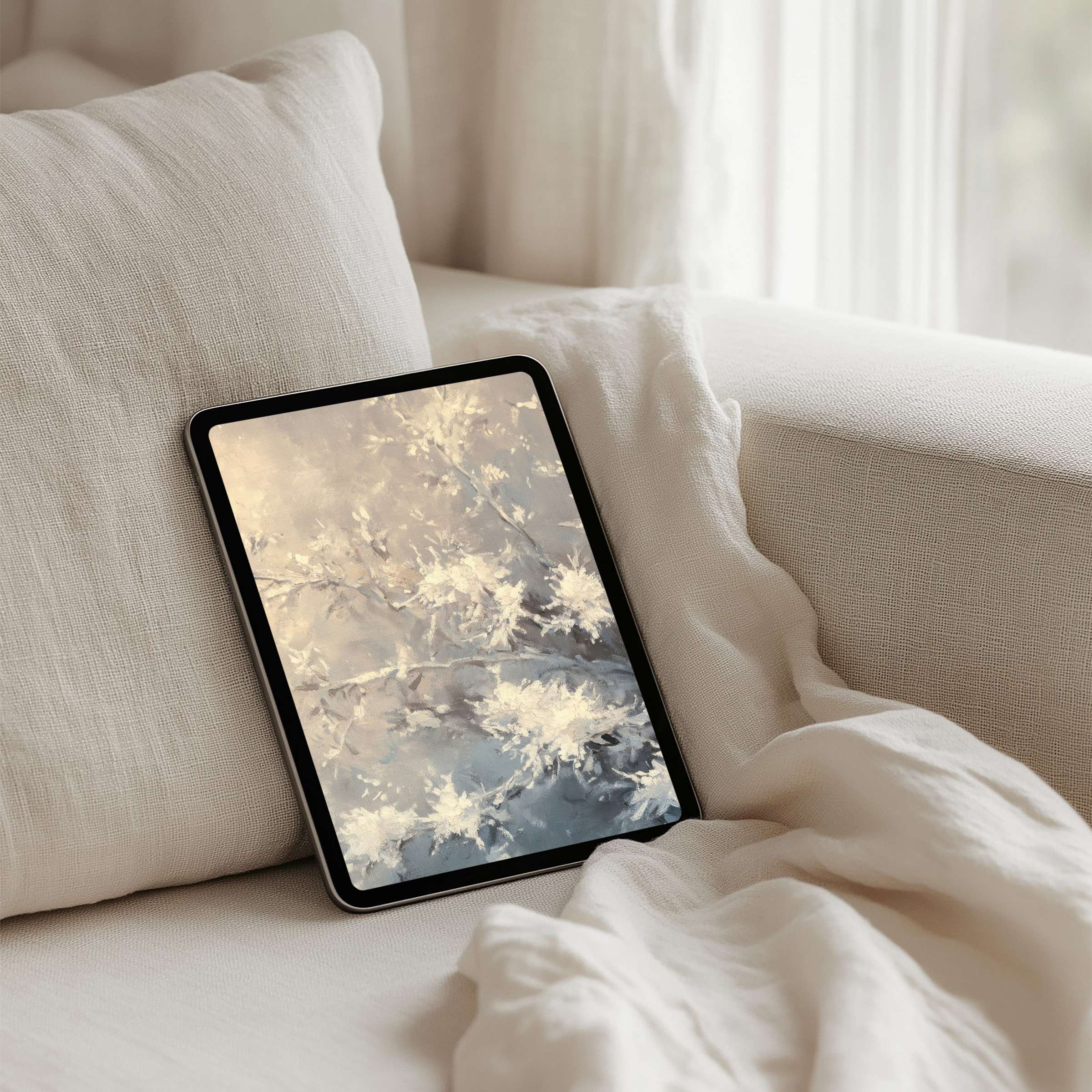 Elegant iPad background with serene watercolor foliage art inspires calm, perfect for any tablet and available for instant download